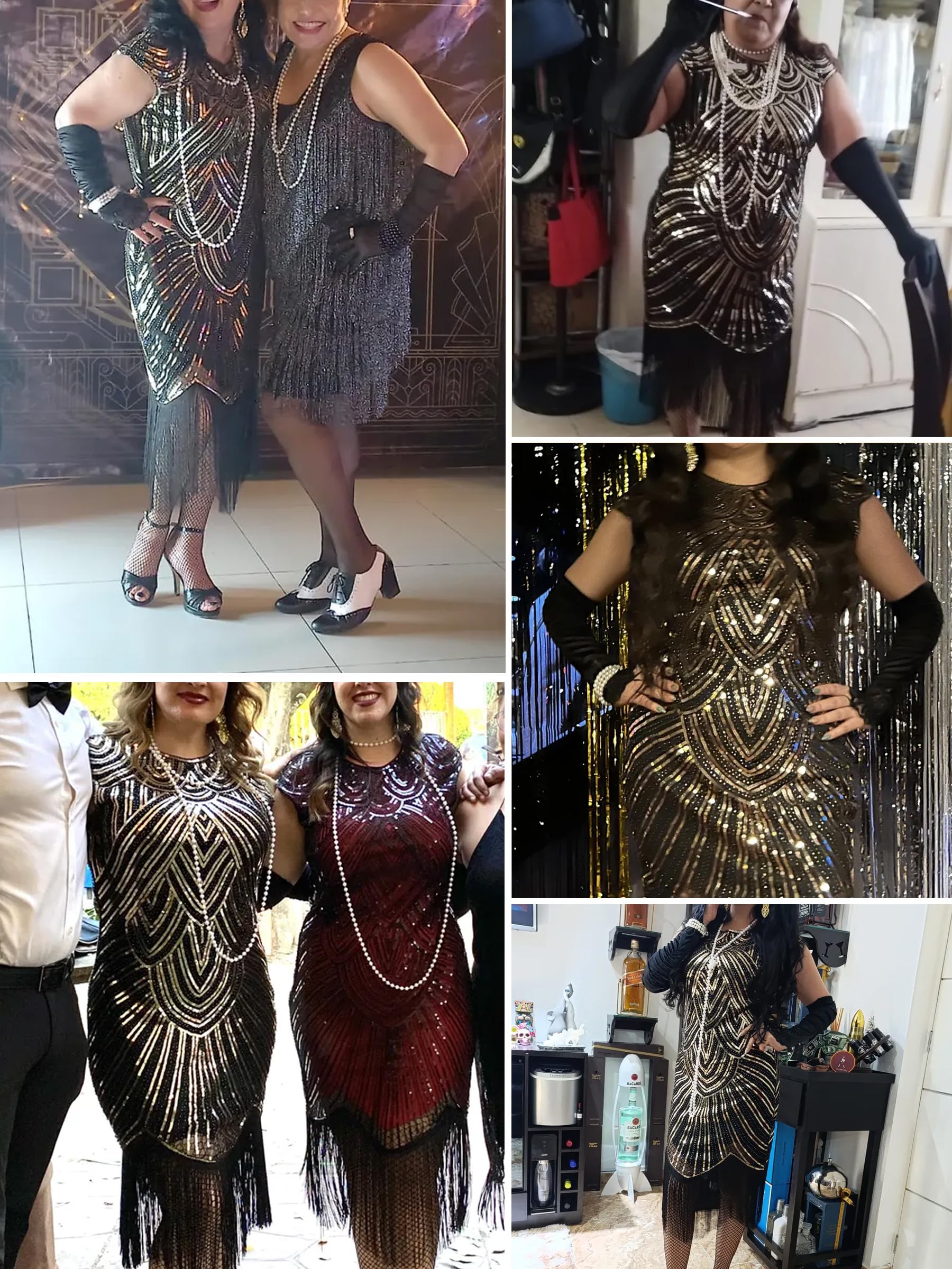 Figdaw Robe à franges à paillettes scintillantes pour femme pour bal de fin d'année, festival de musique