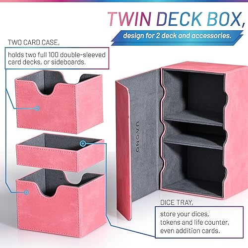 Miniatura 4 de UAONO MTG - Caja de cartas con bandeja rodante de dados, caja de doble cubierta TCG con 3 bandejas para más de 200 tarjetas de doble funda, caja de