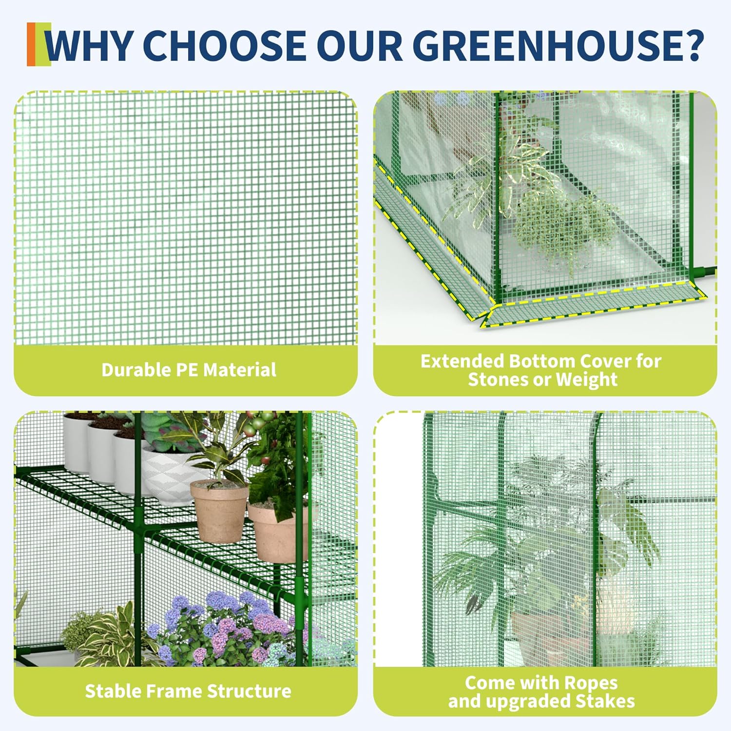 Greenhouses for Outdoors with 12 Wire Shelves, 4.7 x 4.7 x 6.4 ft Portable Greenhouse with Thicken PE Cover, Roll-up Zipper Door, Walk-in Green Houses for Seedling Flowers Growing
