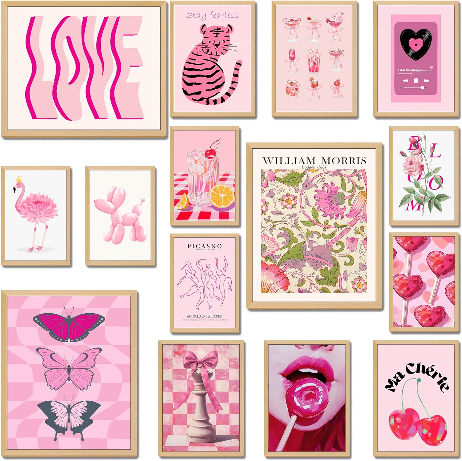 15 Pcs Preppy Pink Coquette Wall Art - Unframed Aesthetic Room Decor