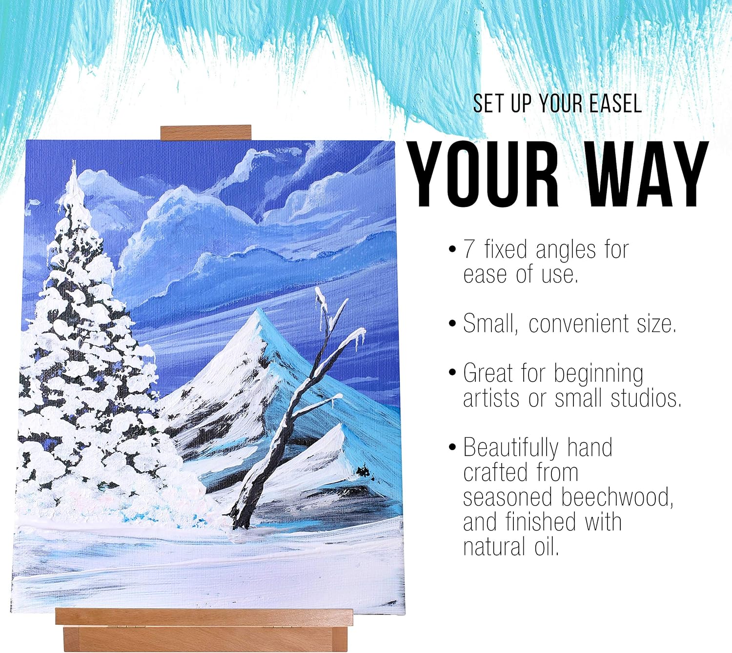 U.S. Art Supply Venice Heavy Duty Tabletop Wooden H-Frame Studio Easel - Artists Adjustable Beechwood Painting and Display Easel, Holds Up to 23" Canvas, Portable Sturdy Table Desktop Holder Stand