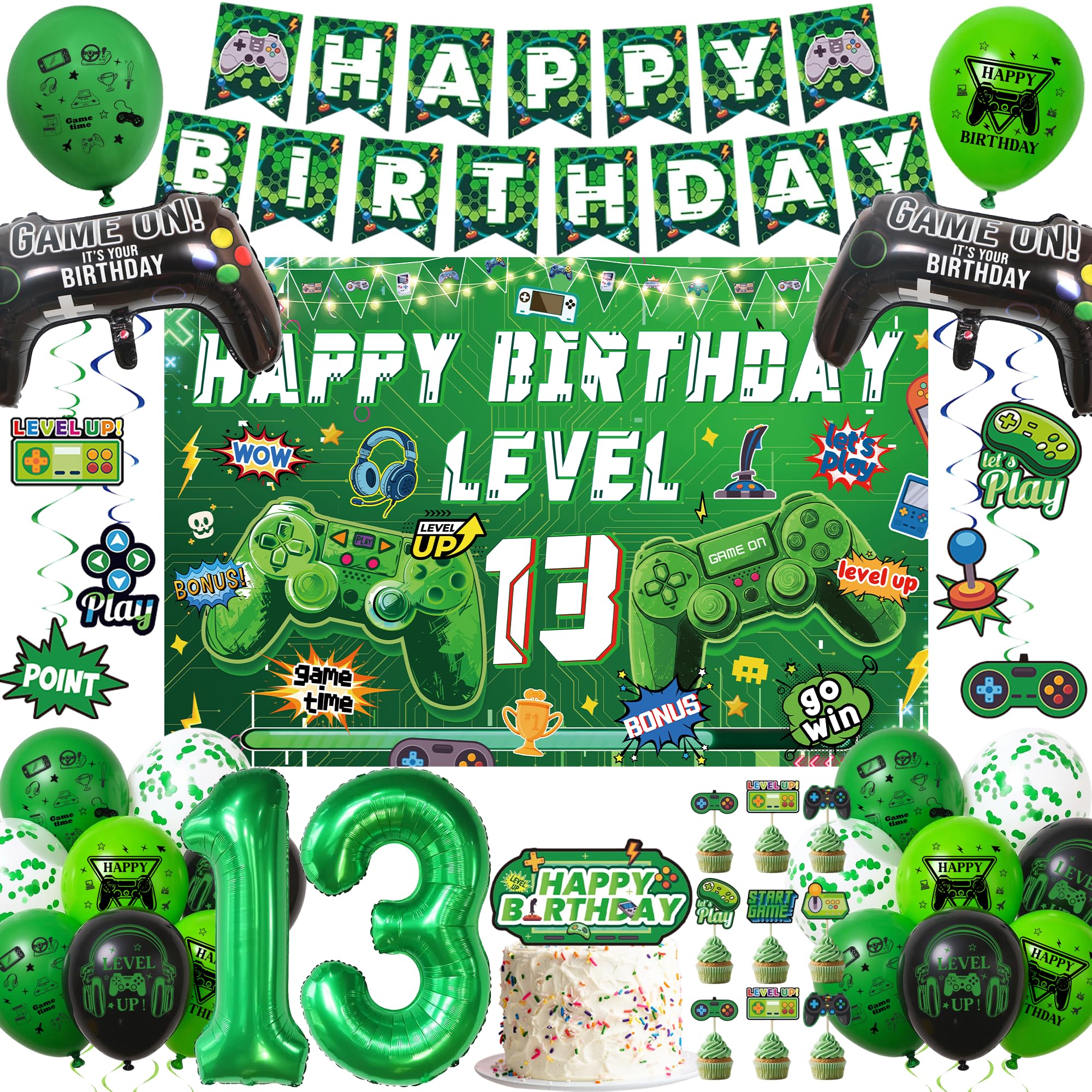 Video Game 13th Birthday Decorations, Happy Birthday Level 13 Banner
