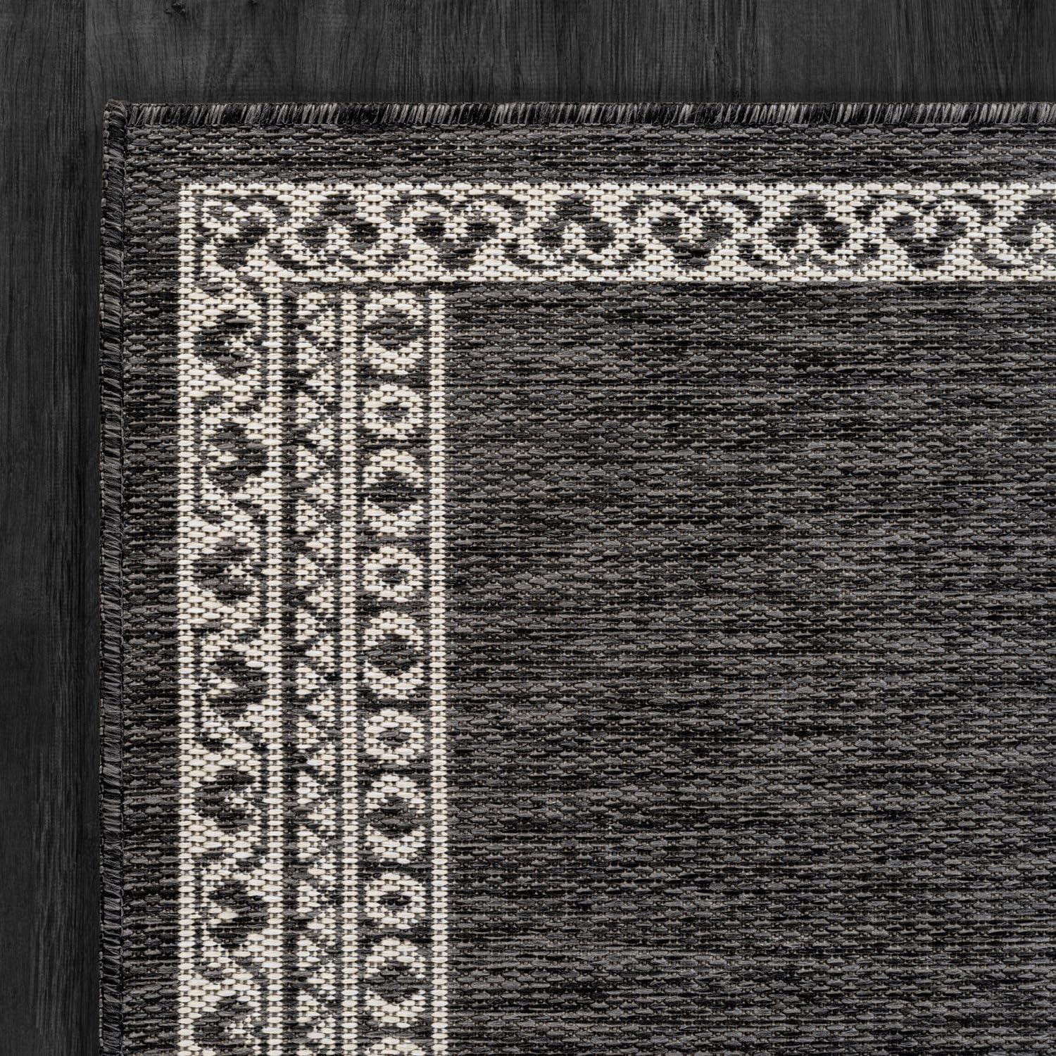 Washable Outdoor Rug 8x10 Modern Area Rugs Outdoor Carpets Bordered Pattern Non Shedding Waterproof Easy Clean Patio Deck Porch Living Room Bedroom Garden RV (8 X 10 Dark Gray) image 4