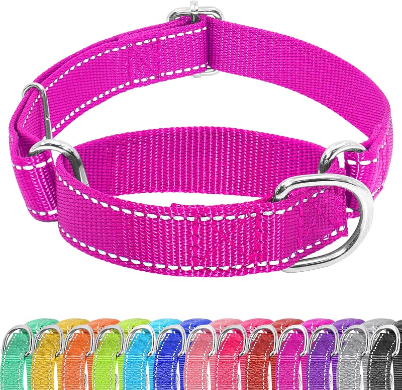 Coleira Martingale Ajustável para Cães Seyezo com Fios Refletivos, Nylon, Tamanho M, Rosered