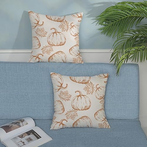 Miniatura 5 de Juego de 2 fundas de almohada de otoño de 16 x 16 pulgadas, color naranja quemado, decoración de calabaza, para sofá, hojas de arce, cosecha de