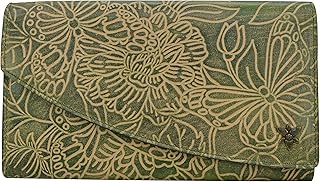 Anuschka Women's Hand-Painted Genuine Vegetable Tanned Leather Accordian Flap Wallet - Tooled Butterfly Jade