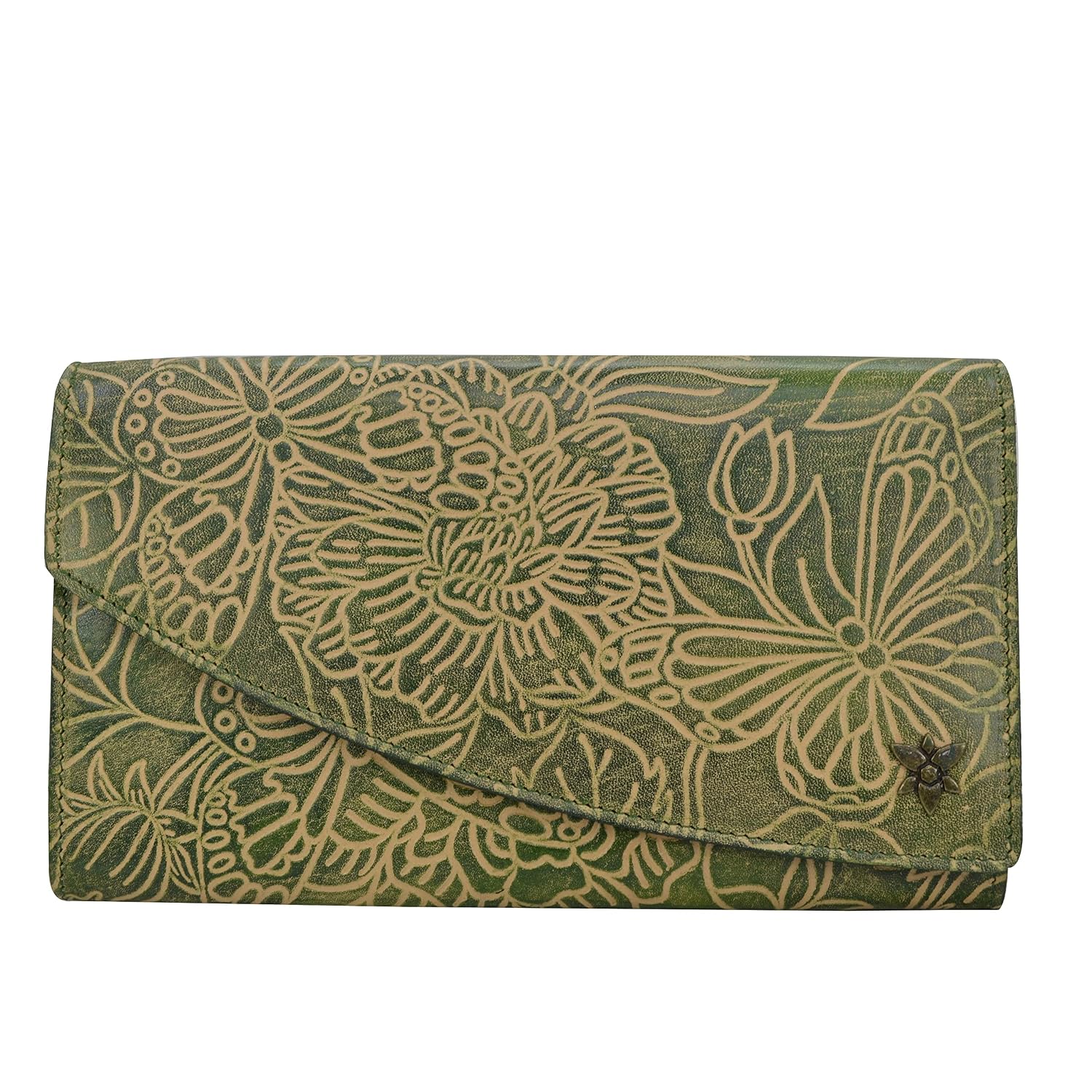 Anuschka Women's Hand-Painted Genuine Vegetable Tanned Leather Accordian Flap Wallet - Tooled Butterfly Jade - Review, Price and Buying Guide