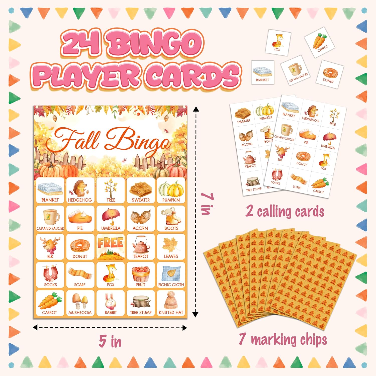 Fall Bingo Game, Autumn Thanksgiving Party Bingo Cards for Adults, Fall Harvest Party Decorations Supplies, Autumn Themed Birthday Favors for 24 Players, 08