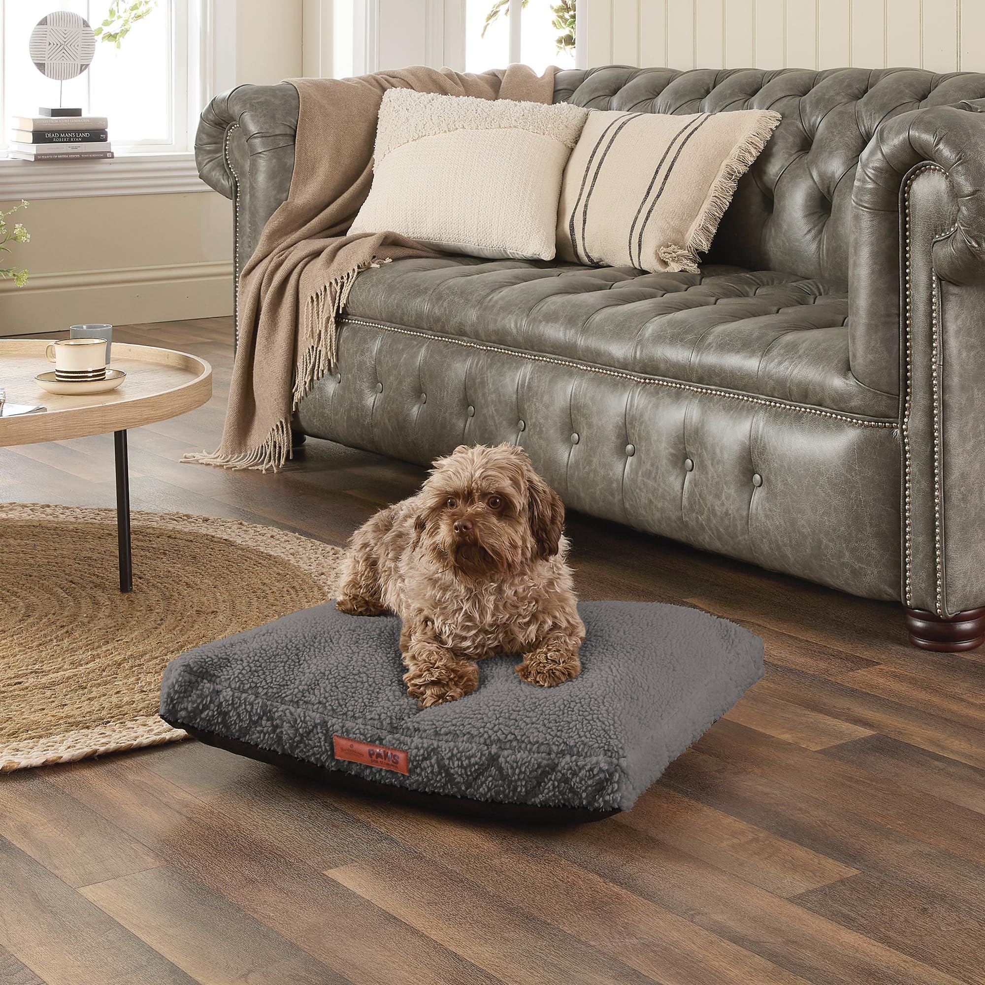 Slumberdown Sherpa Dog Bed Small Washable - Raised Anti Anxiety Calming Cat/Puppy Bed, Dog Crate Mattress for Small Pets, Kids & Adults - Anti Slip Human Dog Beds, Soft Removable Cover, Light Grey