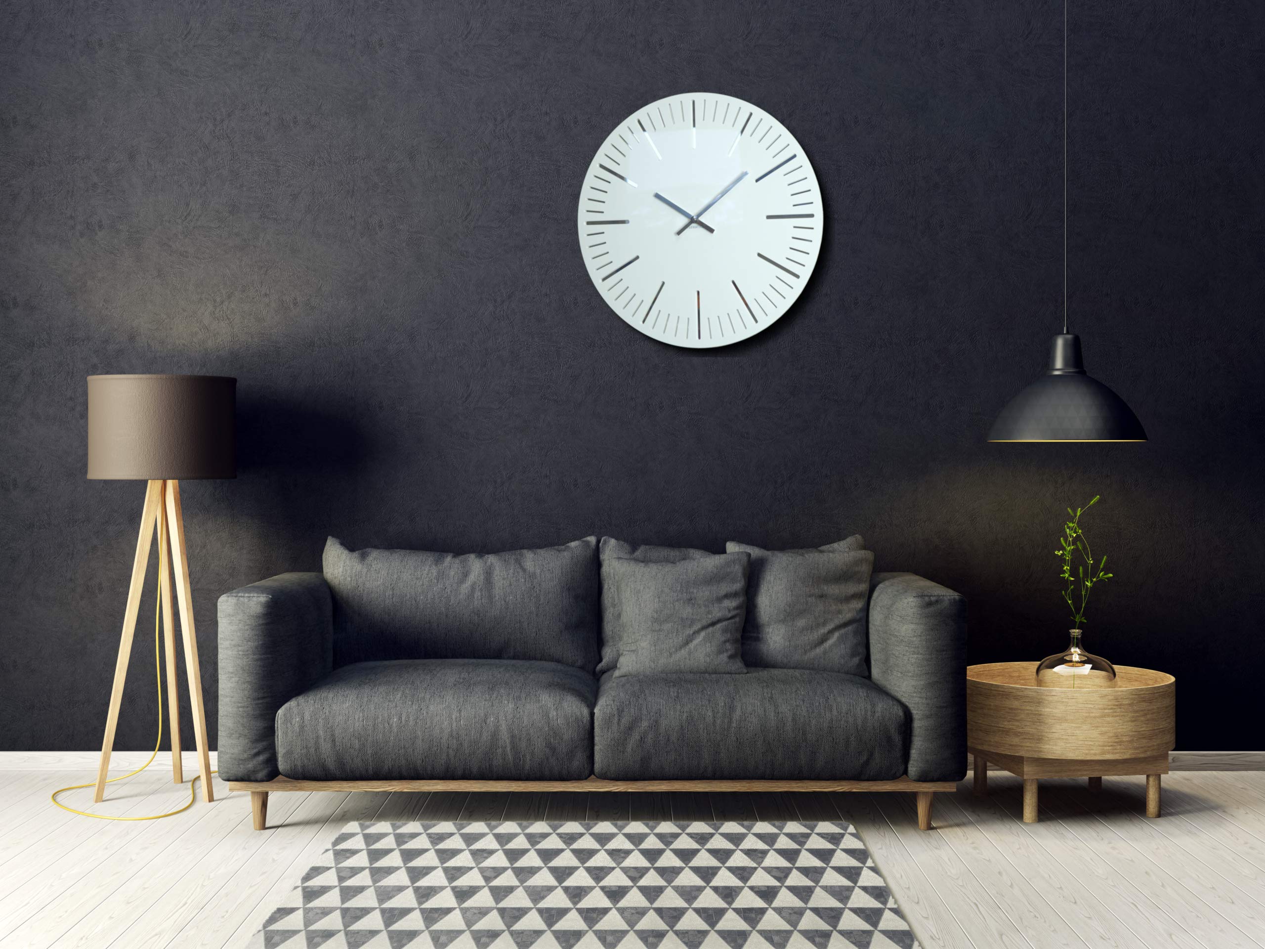 Zegar ścienny duży Trim średnica 50 cm, nowoczesny design, bez odgłosów tykania, nowoczesny, designerski szkło akrylowe i lustro akrylowe, salon, sypialnia (biały)