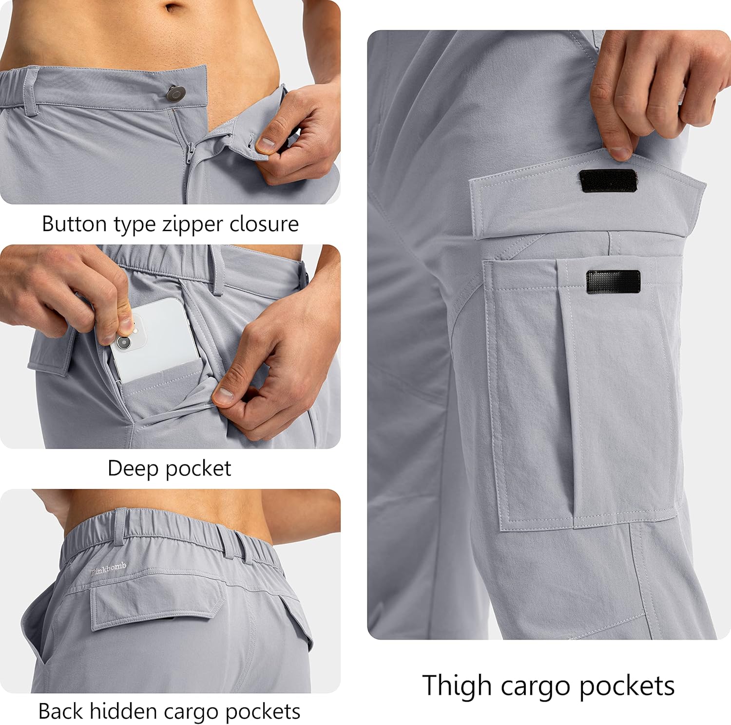 Pinkbomb Men's Hiking Cargo Pants with 7 Pockets Slim Fit Stretch Joggers Golf Cargo Work Pants for Men - Image 4