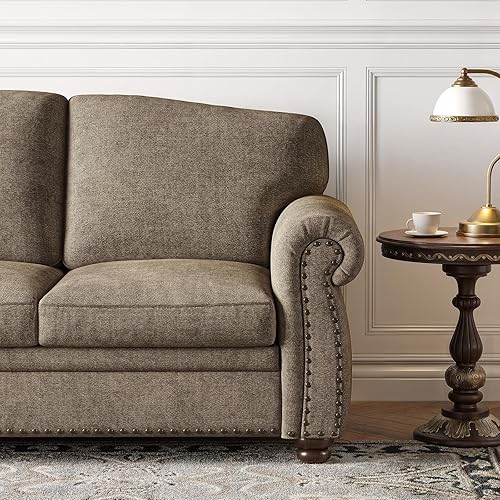 Miniatura 7 de ONBRILL Sofá con ribete de clavos de 90 pulgadas para sala de estar, sofá con asiento enrollado de 23 pulgadas de profundidad, cómodo sofá tapizado