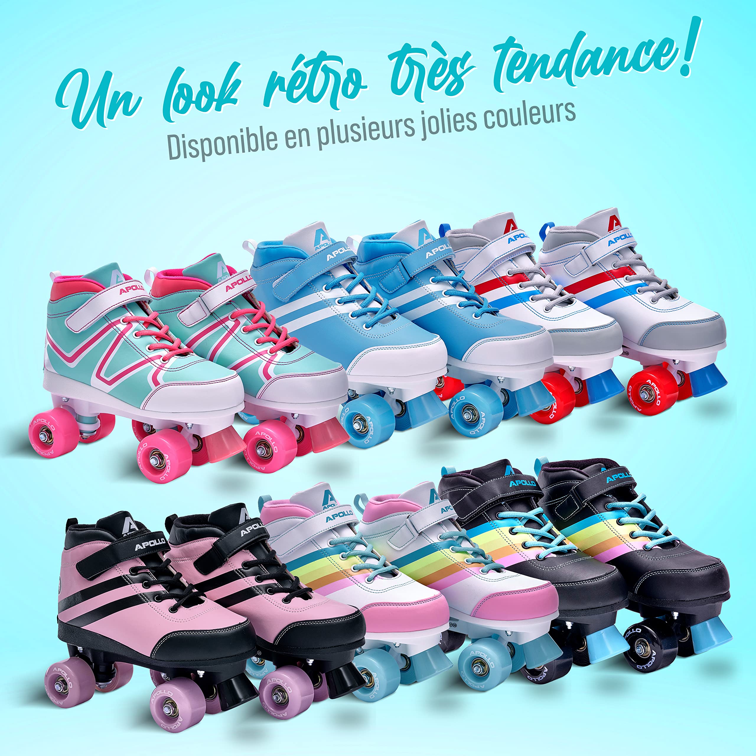 Apollo Rollers Enfants Filles Disco | Patins à roulettes Filles Réglables| Roller Femmes Confortables | Patins à roulettes Femmes & Filles Tailles 31-42 | Patins à roulettes Tendance Enfants Adultes