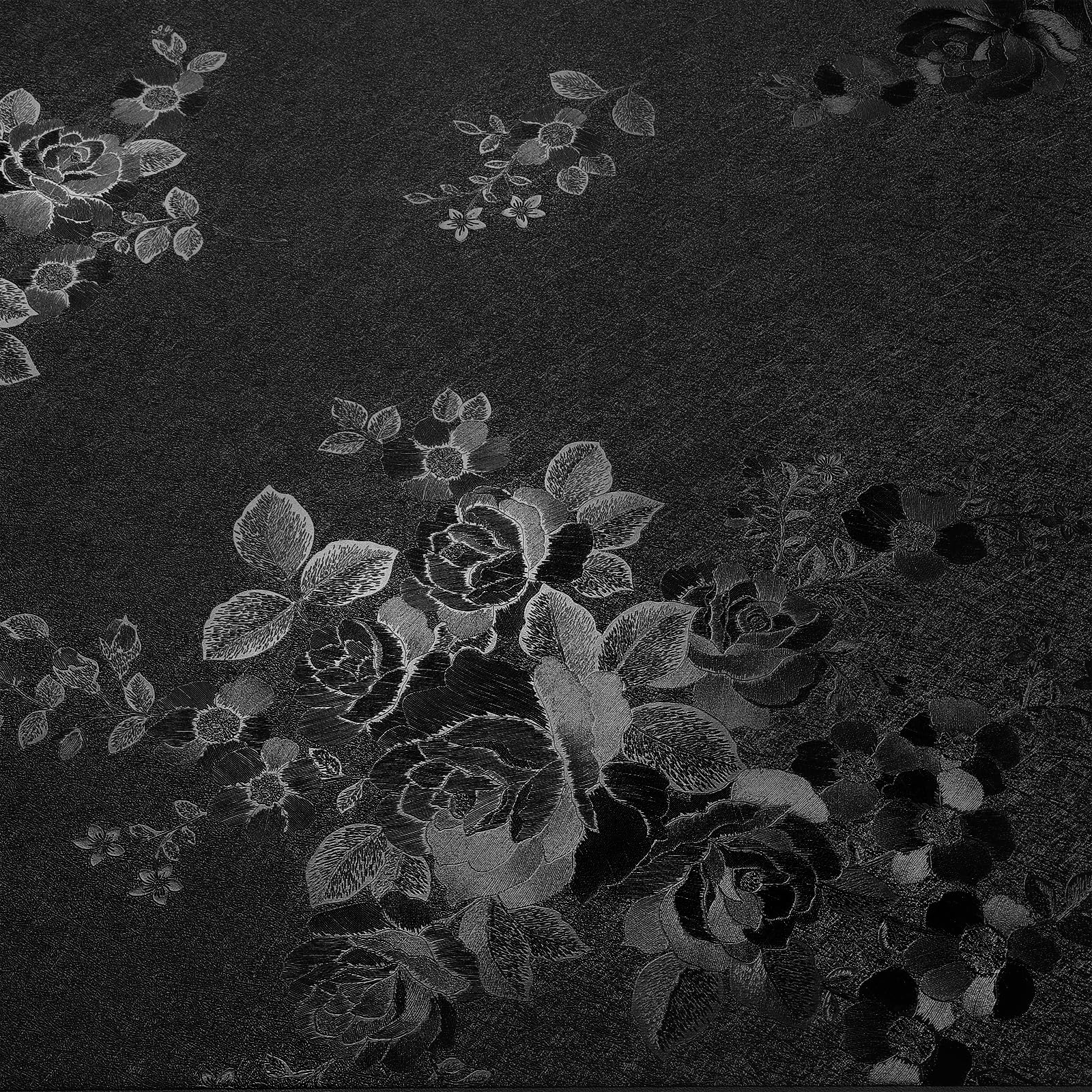 VEELIKE 15.7''x354'' Black Wallpaper Peel and Stick Textured Vintage Floral Wallpaper Black Contact Paper for Cabinets Drawers Accent Wall Removable