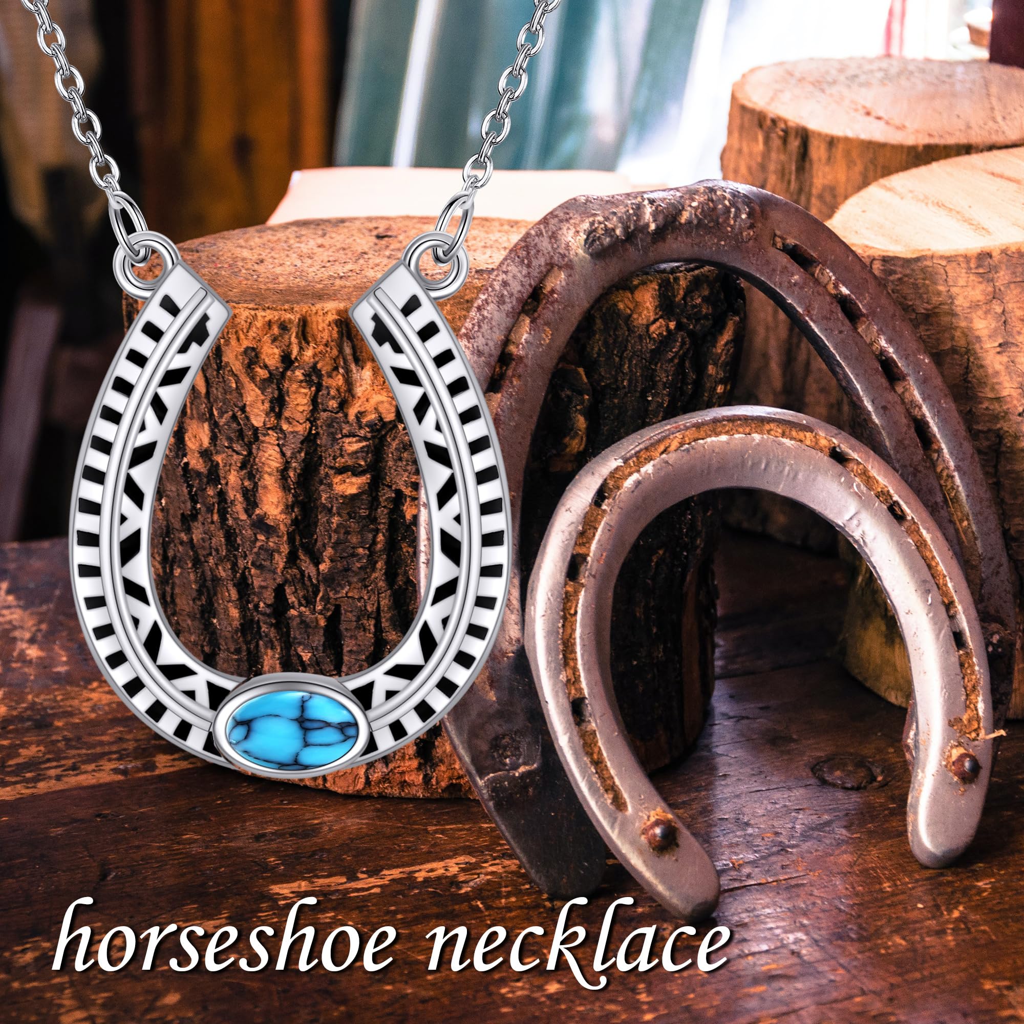 JERWLI Hufeisen Kette 925 Sterling Silber Türkis Western Hufeisen Anhänger Halskette Pferde Schmuck Geschenke für Damen Frauen Mädchen Pferde Liebhaber