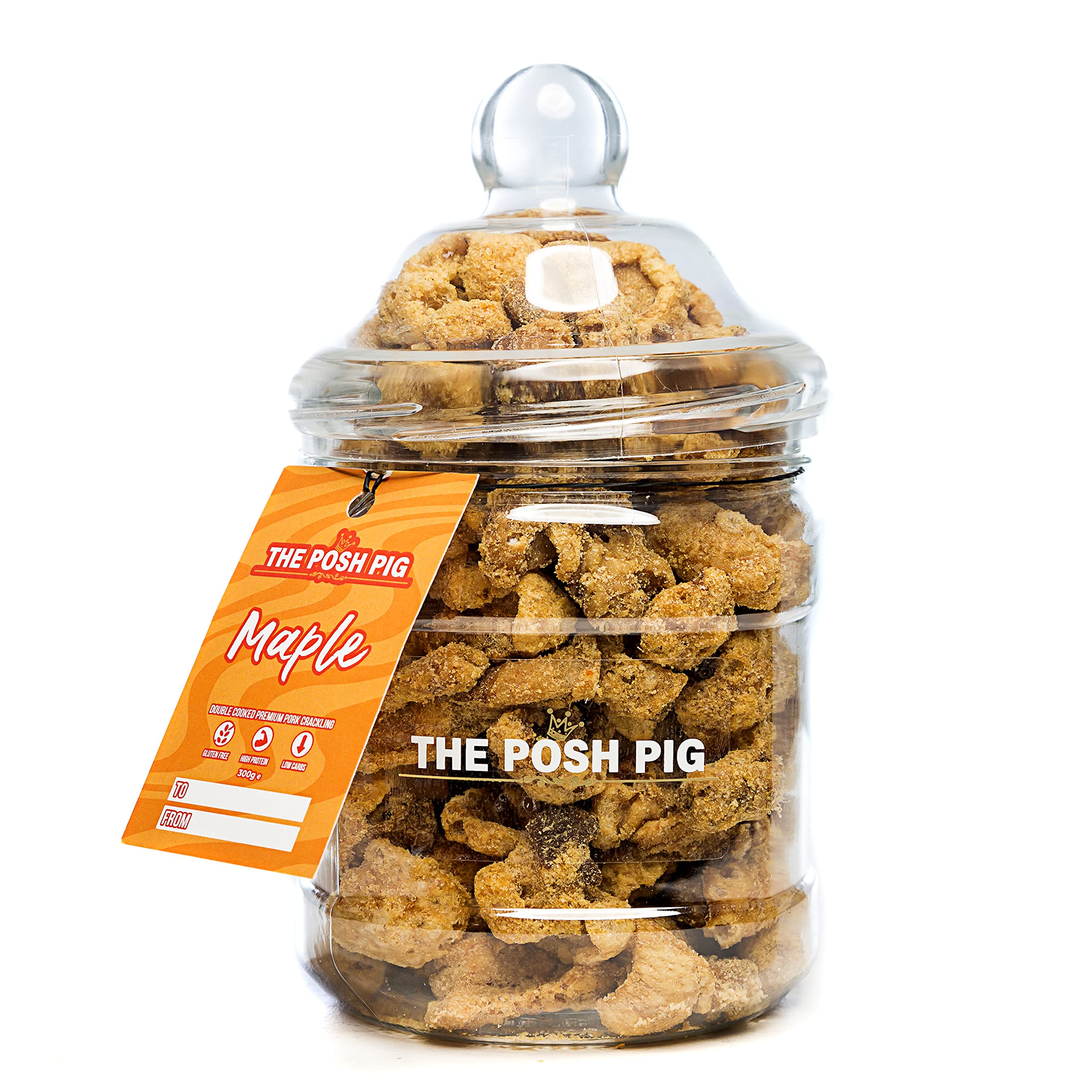 THE POSH PIG7 flavours - 300g Gift Jar - High Protein, Low Carb, Quality Pork Crackling. (Maple)