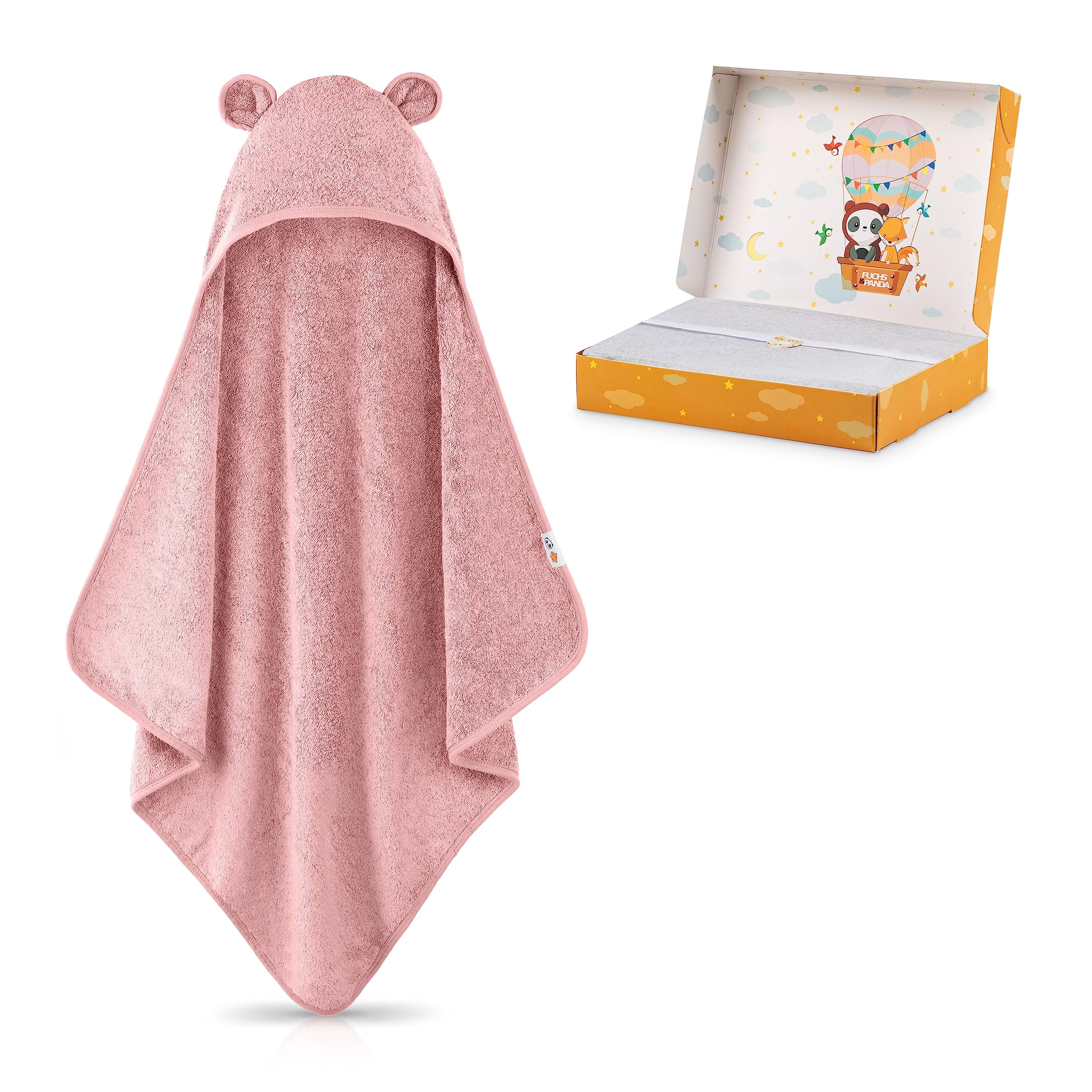 FUCHSUNDPANDA ® Asciugamano con cappuccio per bambini EXTRA spesso, caldo e morbido | 75x75cm Asciugamano per bambini con cappuccio (100% bambù) | Asciugamano per bambini con cappuccio con fantastica