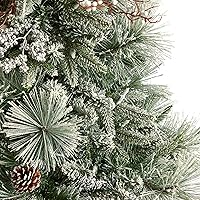 Vista 5 de Nearly Natural Árbol de Navidad artificial flocado de 5 pies con 100 luces LED y 186 ramas flexibles en urna decorativa