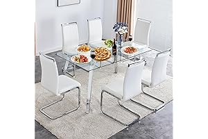 Stunning 63" Glass Dining Table Set with 6 Faux Leather Chairs for Elegant Living