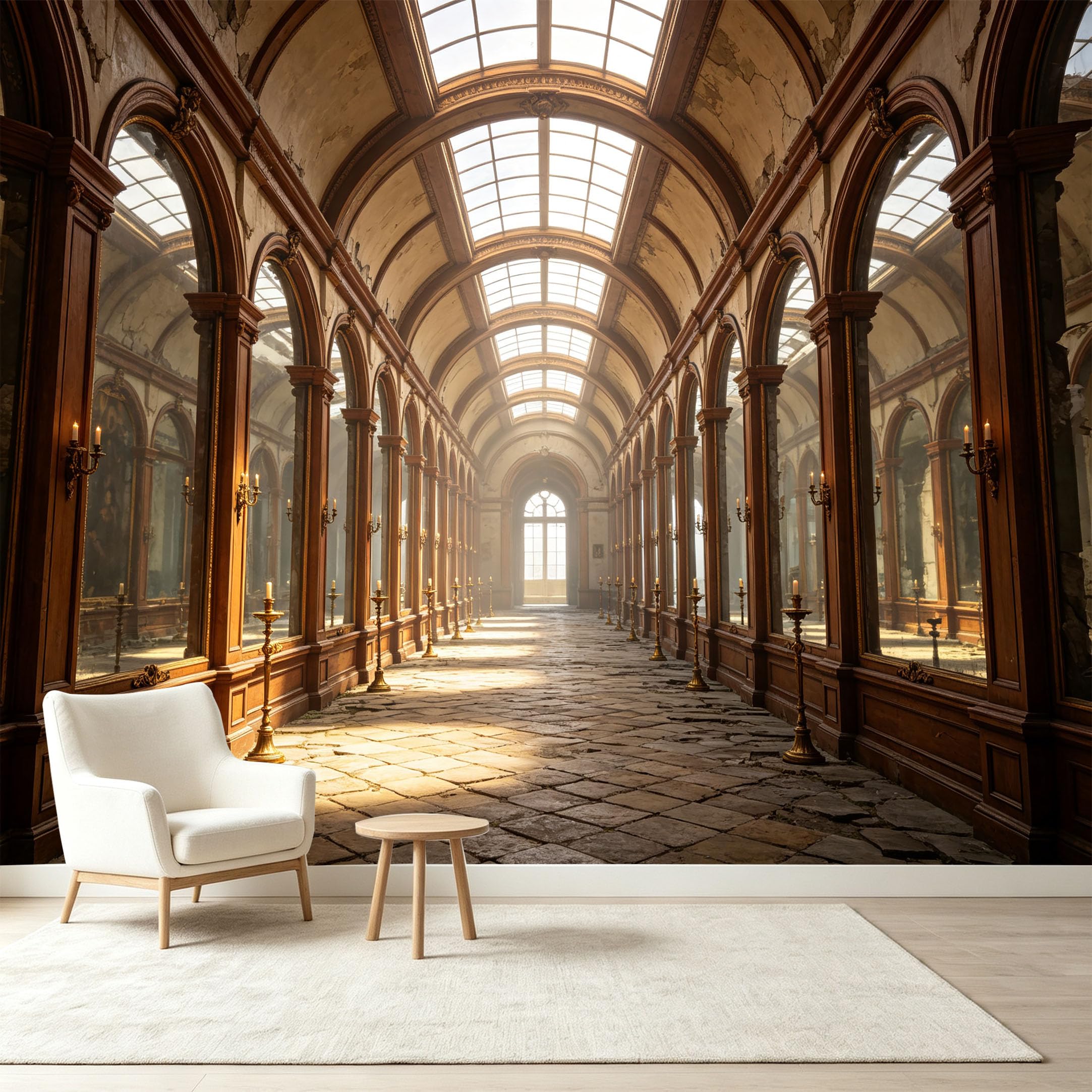 Custom Size Wall Murals Neoclassical Hallway 3D Trompe L'Oeil Architectural Archway Interior Self-Adhesive Wall Fabric Removable Wallpaper Wall Decor for Living Room Bedroom Bathroom