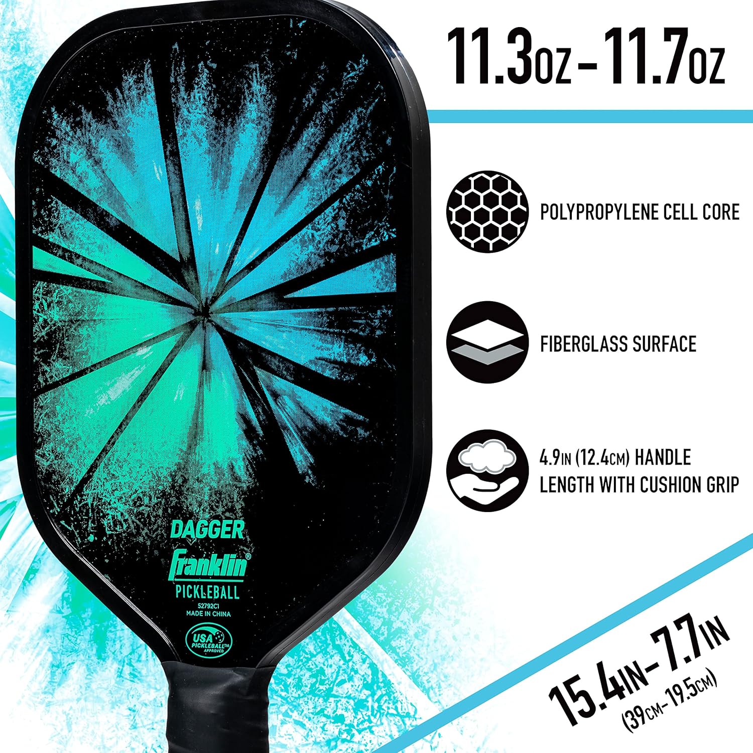 Franklin Sports Pickleball Paddle and Ball Set - (2) Dagger Fiberglass Rackets + (4) X-40 Balls - USA Pickleball (USAPA) Approved - 2 Player Set image 8 of 11 B0BCQR5P53