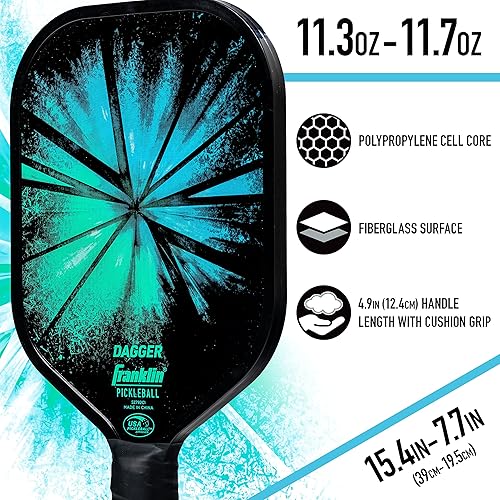 Miniatura 8 de Franklin Sports Juego de paletas y pelotas de pickleball – (2) raquetas de fibra de vidrio de daga + (4) bolas X-40 – aprobado por Pickleball de