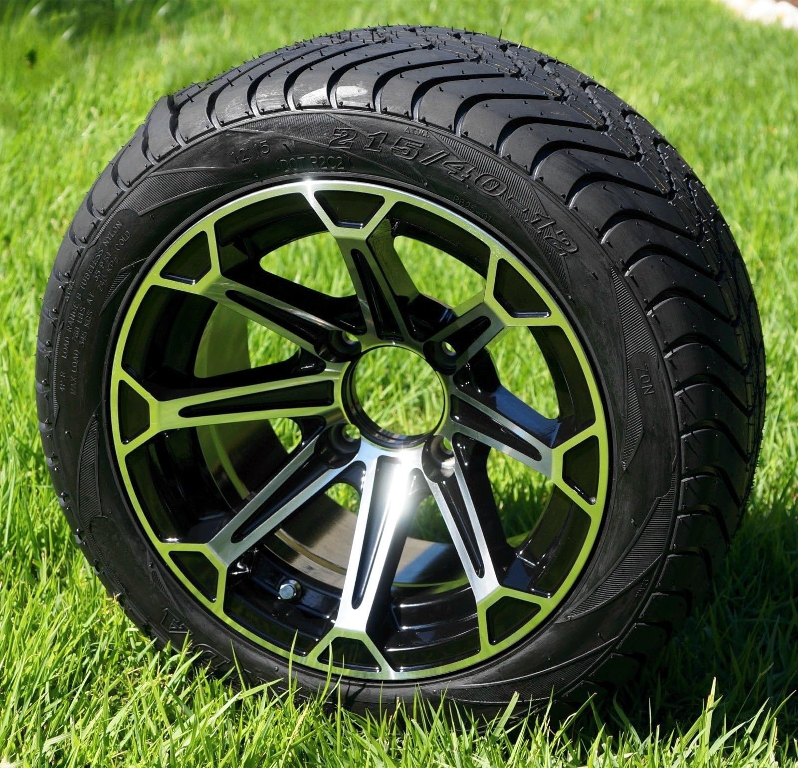 GOLF CART 12" FANG ALUMINUM WHEELS & 215/40-12 DOT LOW PROFILE TIRES-SET OF 4