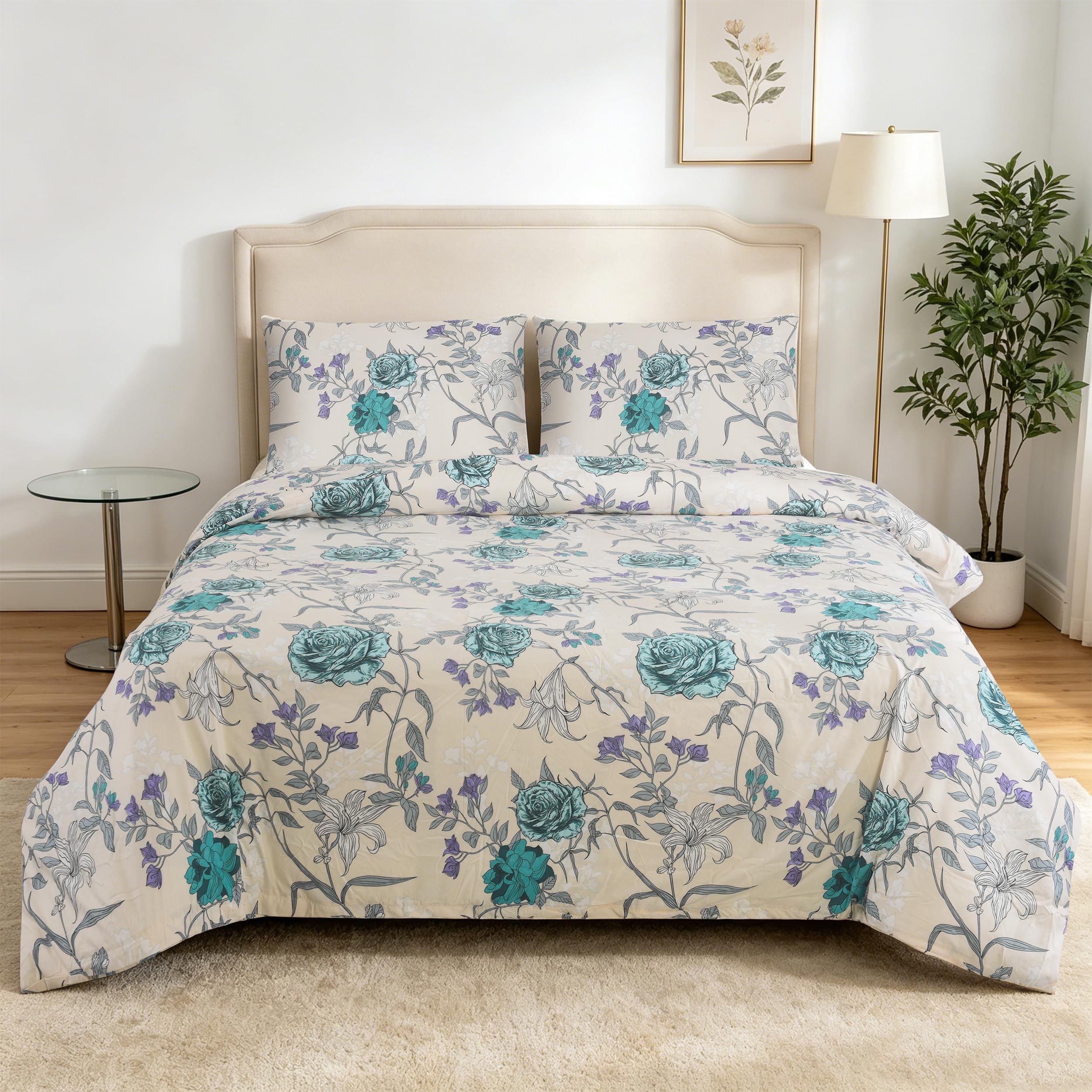 CHARKHAH 3 Piece Reversible Floral Double Duvet Cover Set including 2 Pillowcases