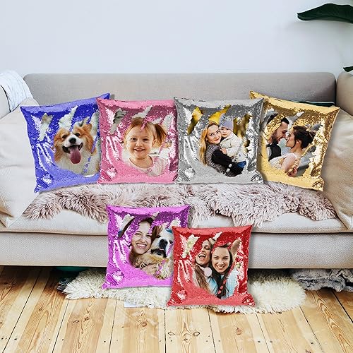 Miniatura 5 de Funda de almohada de lentejuelas con foto, almohada de lentejuelas reversible mágica personalizada con imagen, funda de cojín decorativa para el