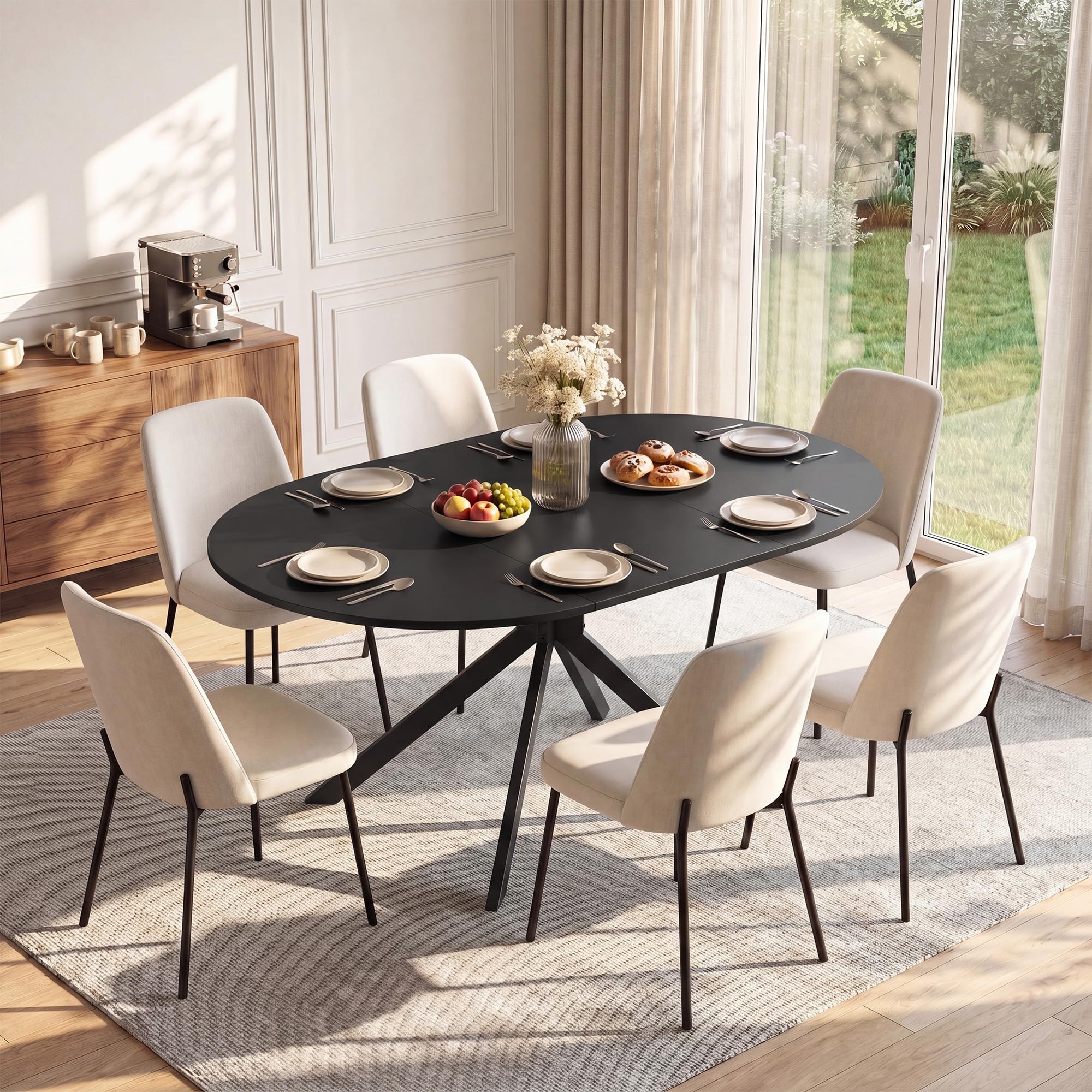 APICIZON Table Ronde Extensible, Table a Manger Ronde pour 4 à 6 Personnes