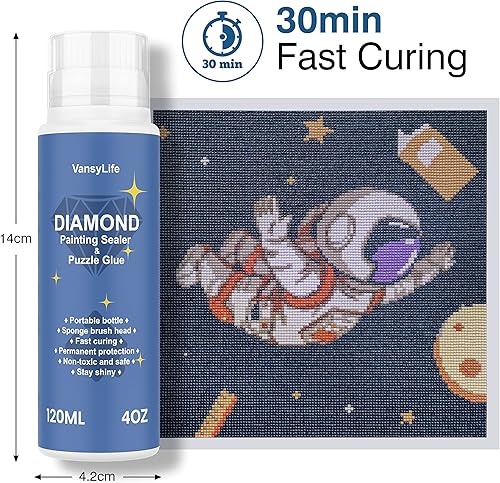 Miniatura 4 de Paquete de 2 selladores de pintura de diamantes de 8.1 fl oz con cabeza de esponja, pegamento de pintura de diamante 5D y pegamento de rompecabezas