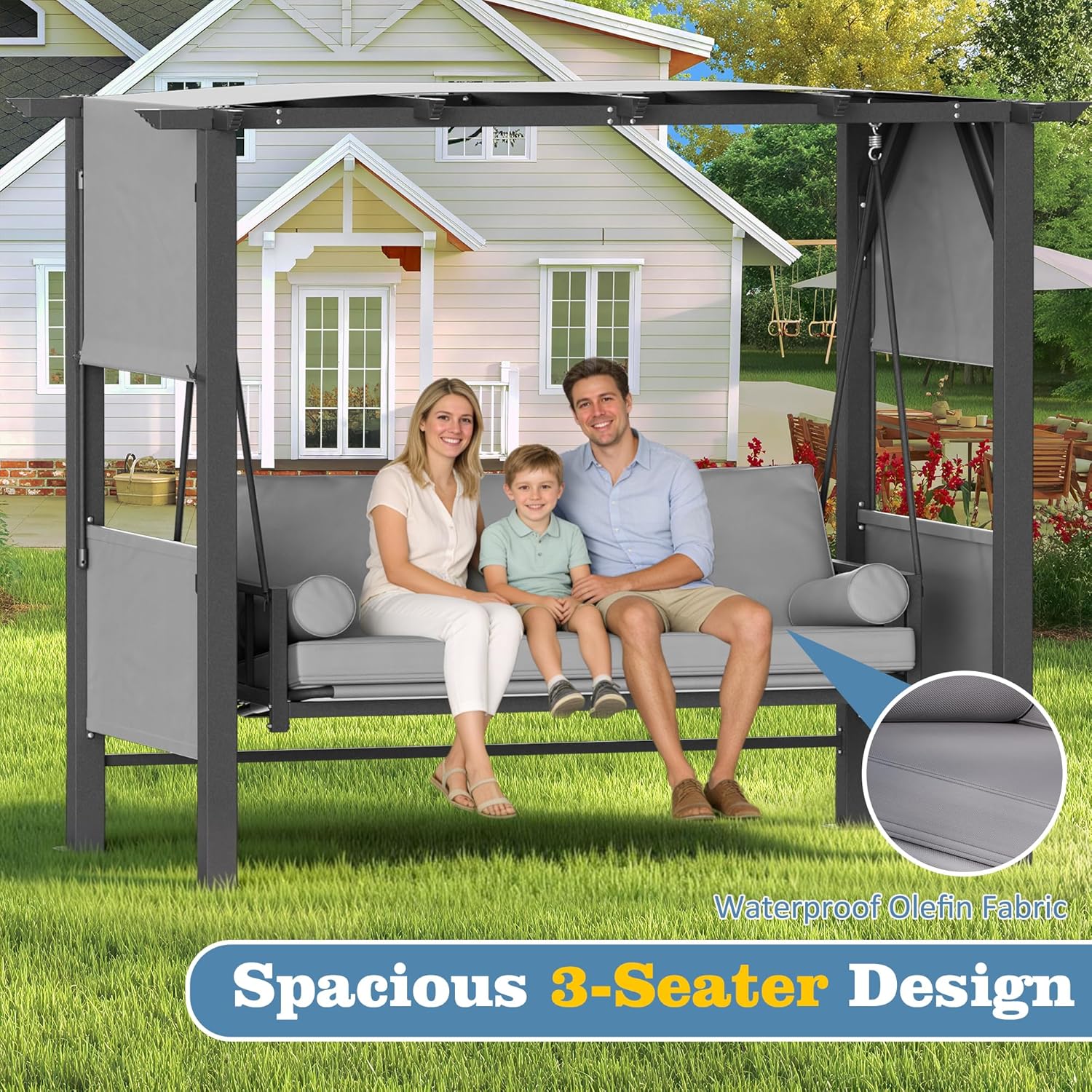 2-in-1 Convertible Patio Swing Bed with Stand & Adjustable Canopy - 3-Seat Outdoor Hanging Hammock Chair with Thickened Cushion for Porch, Backyard, Garden (Heavy Duty)