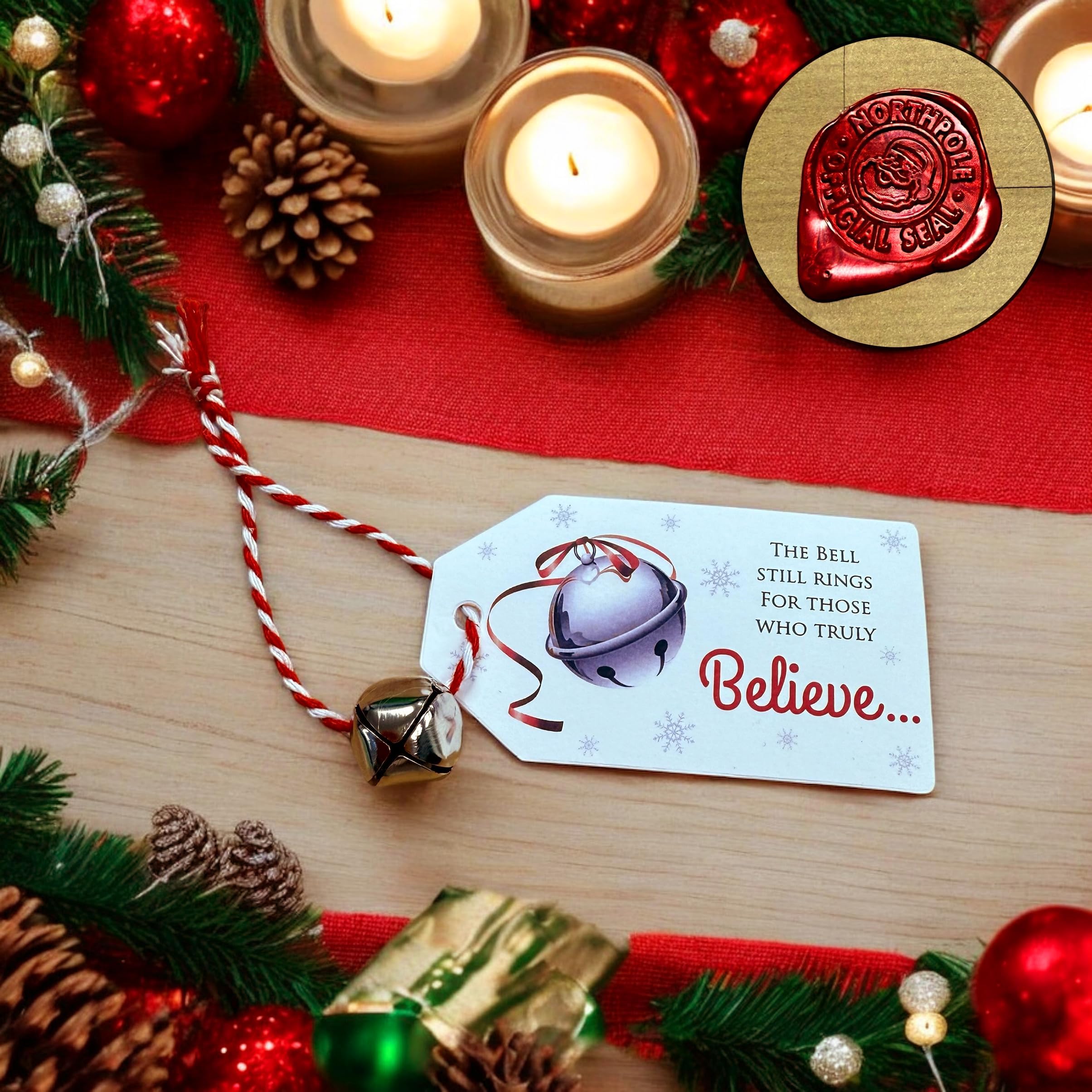 Santa's Magic Key or Silver 'Believe' Bell With An 'Official' North Pole Hand Stamped Wax Sealed Envelope - 1 Key or 1 Bell