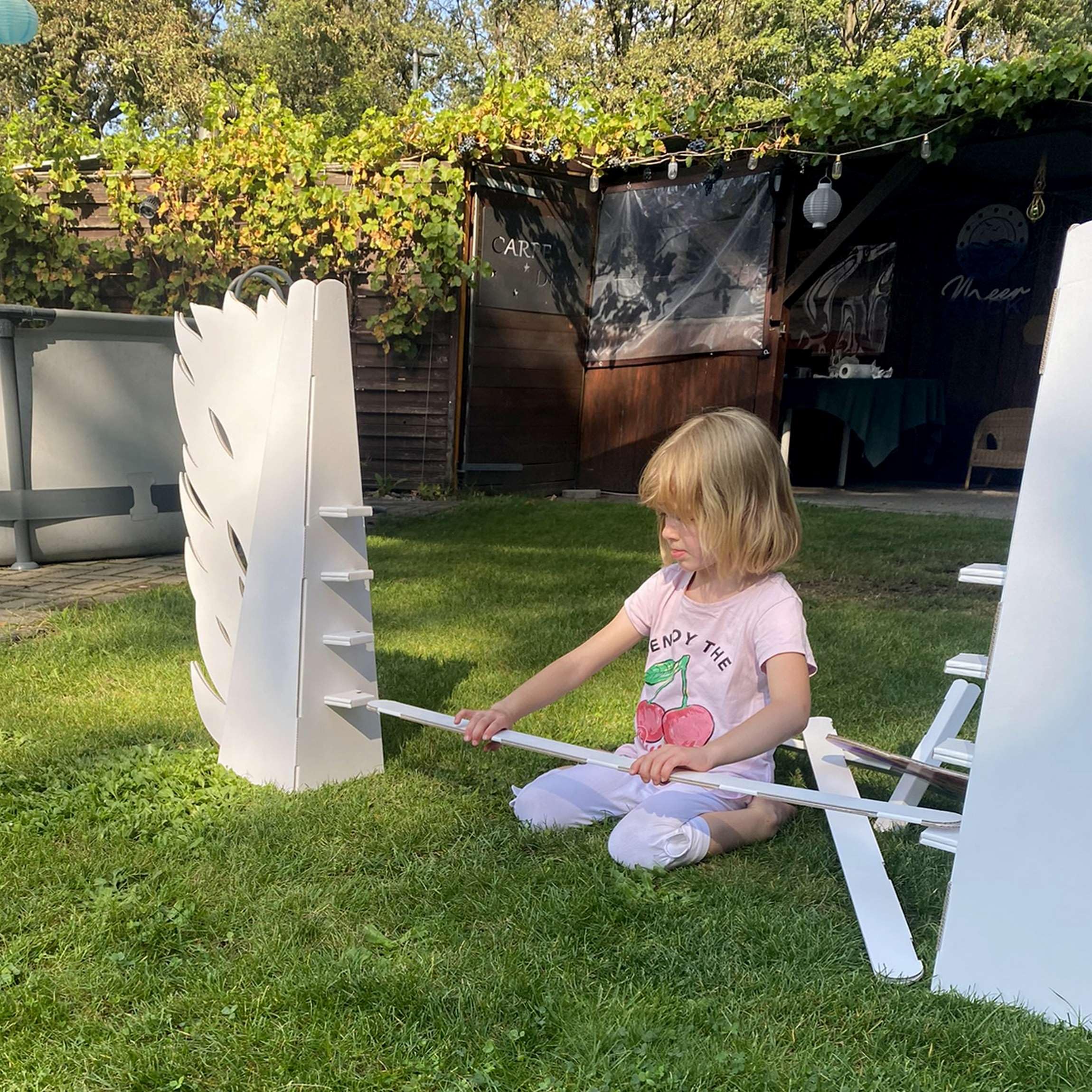 Obstacles pour Hobby Horse et Cheval Batôn 162 x 20 x 95 cm pour Les Anniversaires et Les Fêtes d'enfants à l'intérieur et à l'extérieur Barre et Fossé Inclus - Feu Blanc à Peindre Décorer