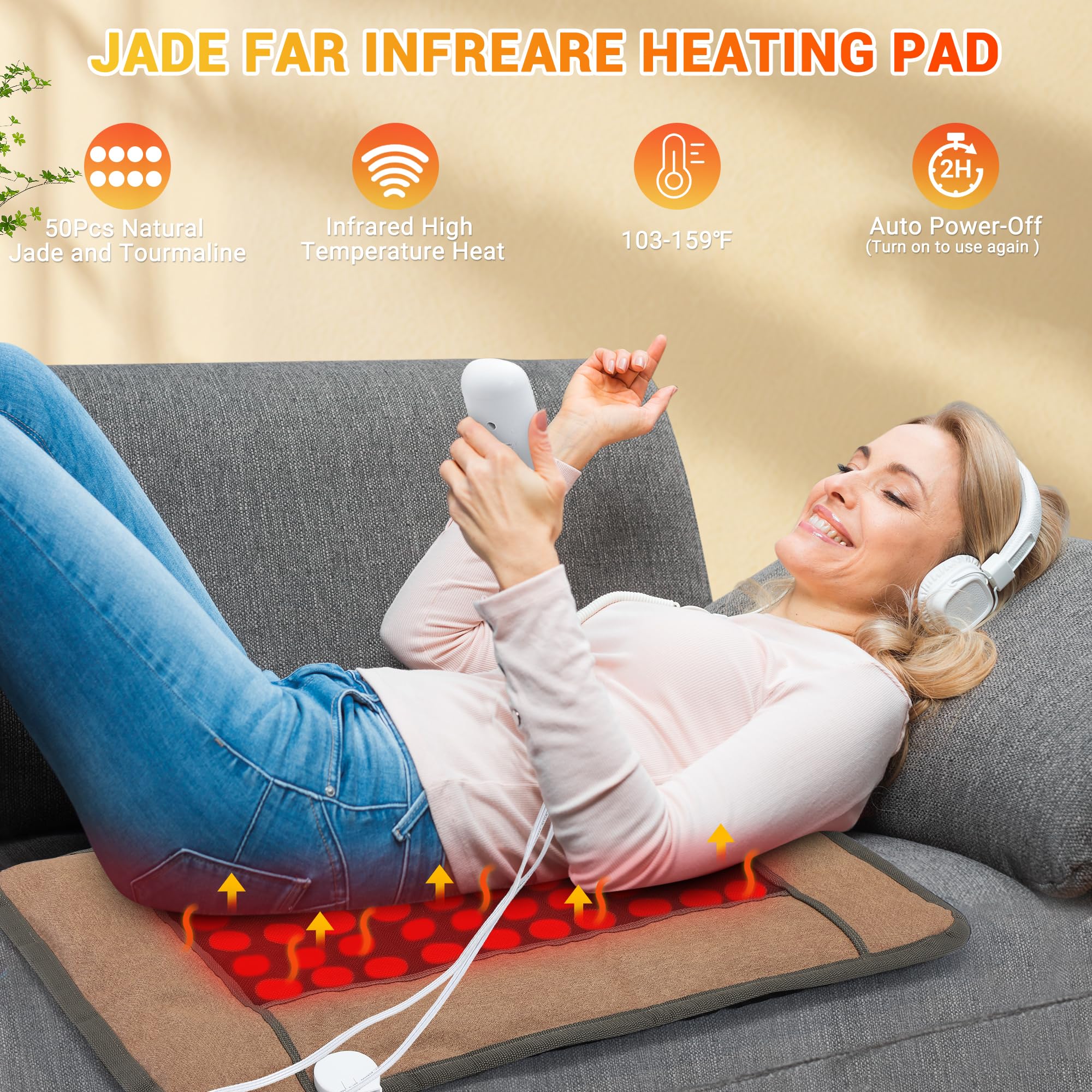Ferninfrarot-Heizkissen zur Linderung von Rückenschmerzen, natürliche Jade und Turmalin-Heizkissen, elektrische Therapie-Pads für Nacken-, Schulter- und Periodenkrämpfe, automatische Abschaltung