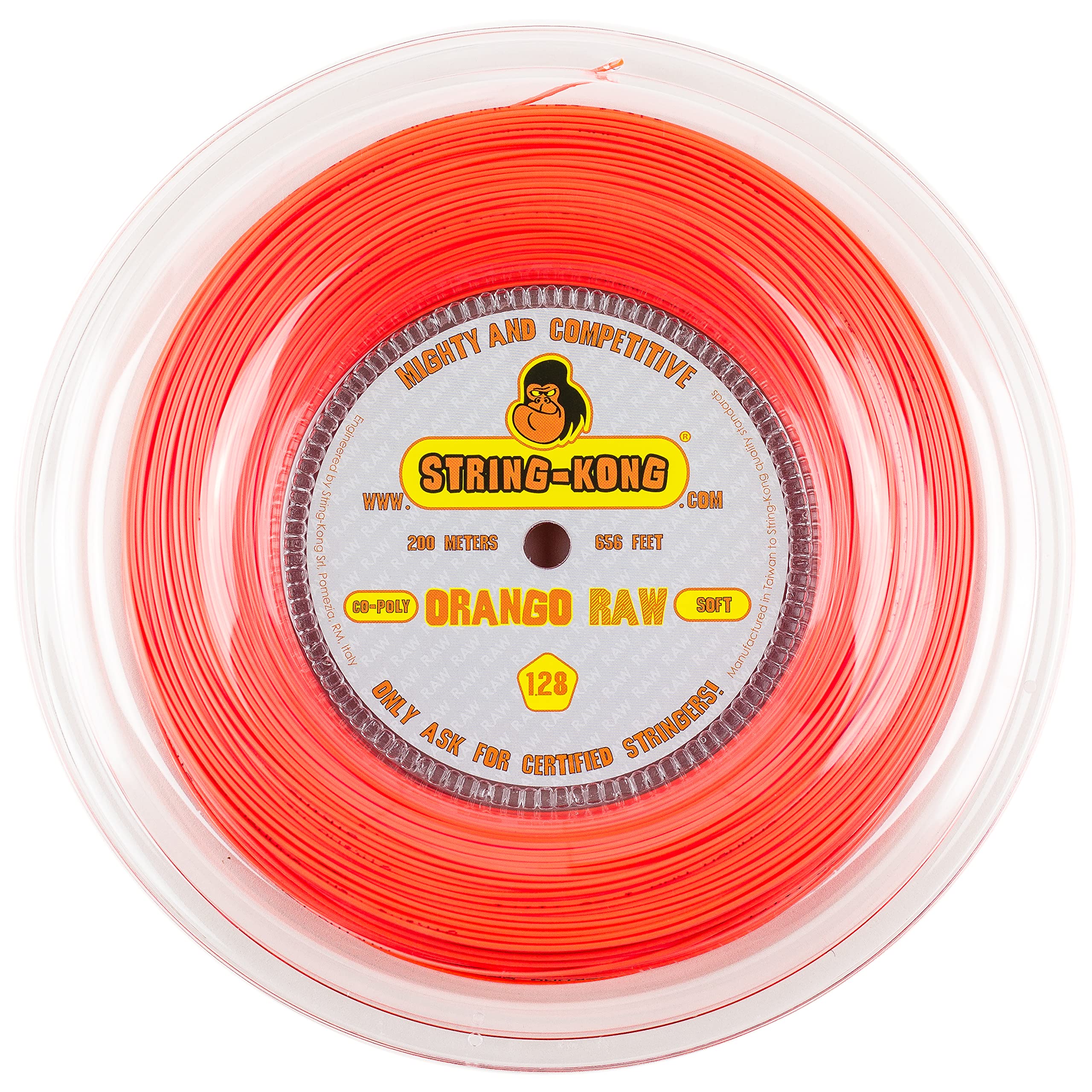 Orango Raw - Morbida e Spin Friendly Corda da Tennis in Monofilamento Co-Poly a Sezione Pentagonale. Matassa da 200m, Colore: Arancione Fluo, Disp. nei Calibri 1.24mm e 1.28mm
