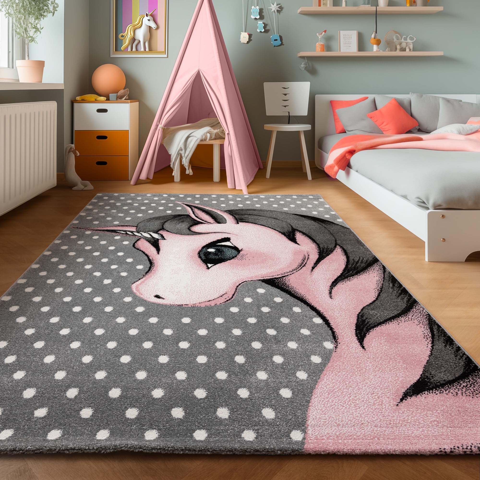 SIMPEX Alfombra Infantiles, diseño de Unicornio, Alfombra Rosa, 160 x 230 cm, Alfombras para niños, Alfombra habitación Infantil