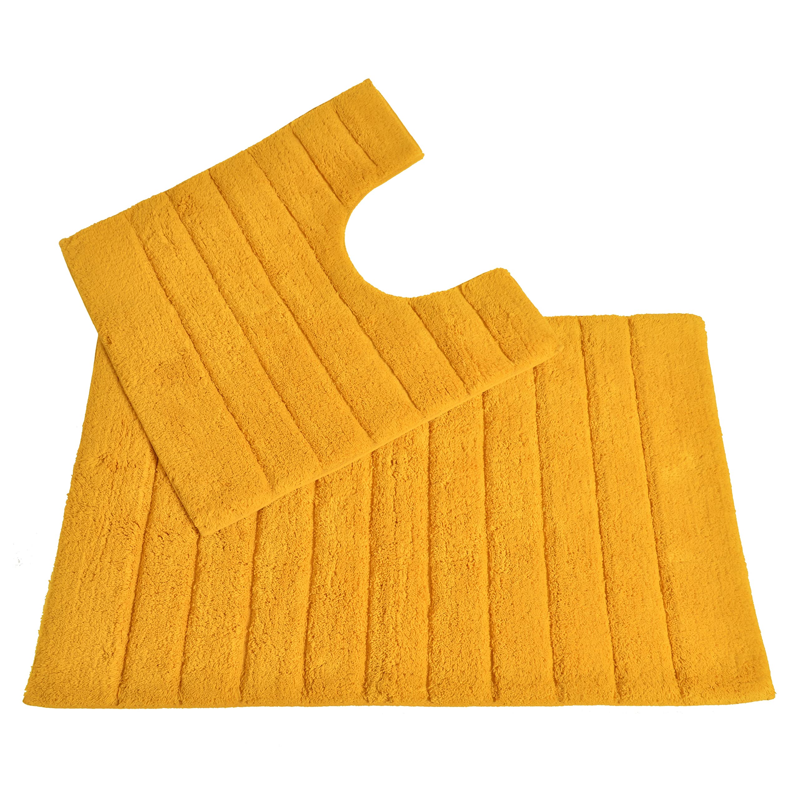 Allure Ribbed Design 2 Piece Bath and Pedestal Toilet Mat Set, 100% Cotton (Mustard)