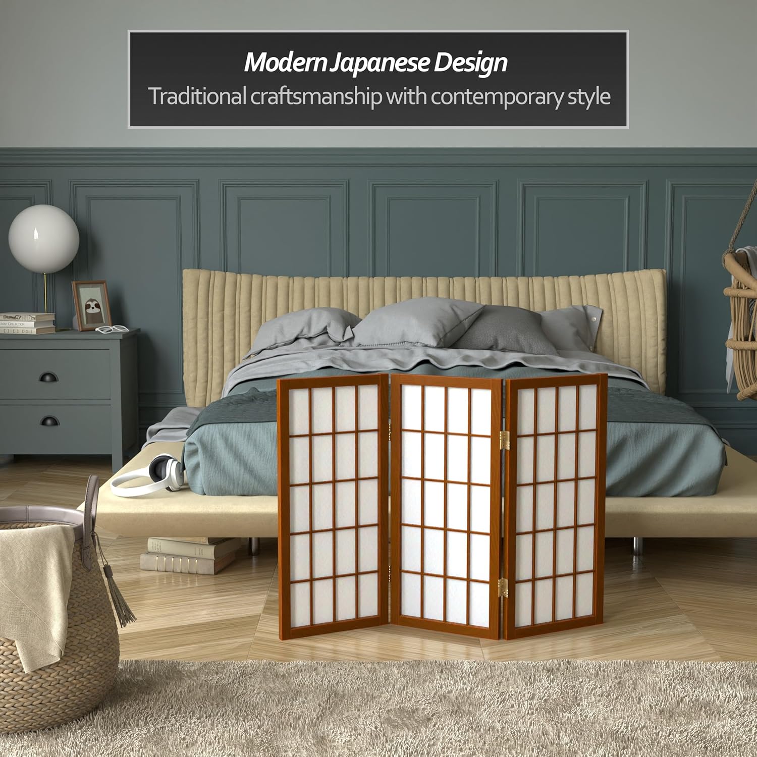 2 ft. Short Desktop Window Pane Shoji Screen - Walnut - 3 Panels