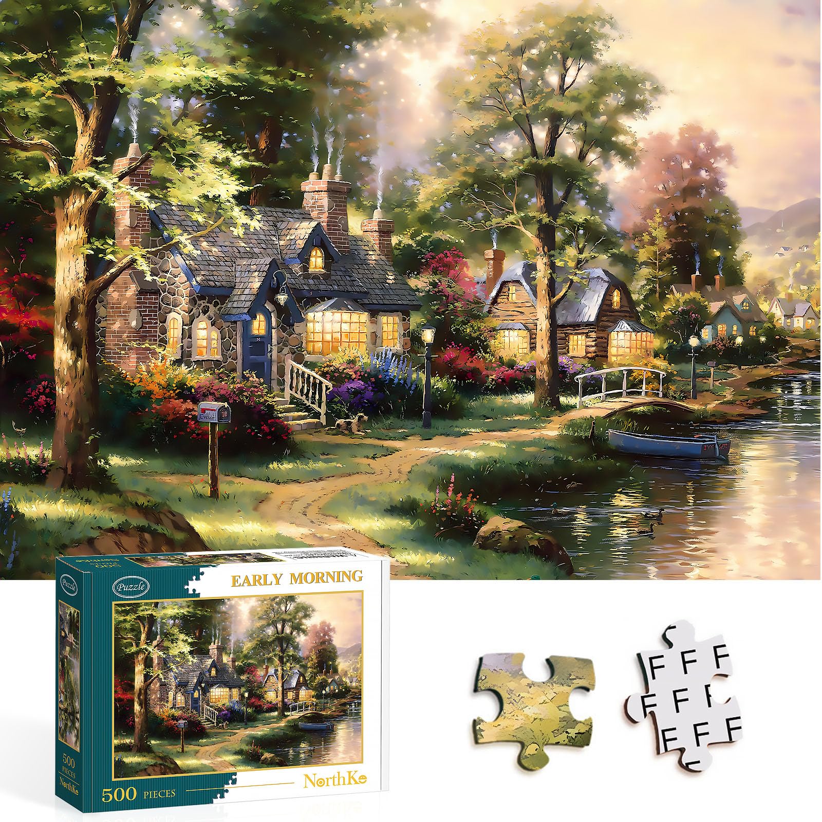 NorthKe - 500 Piece Puzzles for Adults - Jigsaw Puzzles Game Letters on Back Challenging Hard for Family Game - Finished Size 20 x 14.2, Forest Trees Natural Scenery Landscape Early Morning (Summer)