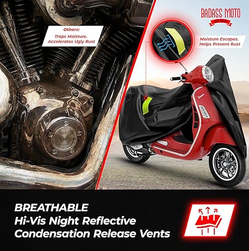 Vista 9 de Badass Moto Funda de scooter para Vespa, cubierta impermeable para ciclomotor, para exteriores, compatible con Honda Ruckus, cubierta para Honda