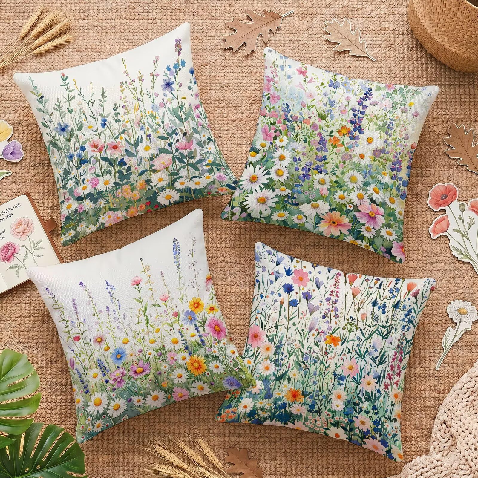 Housses de coussin 50x50cm imperméables en velours 4 pièces