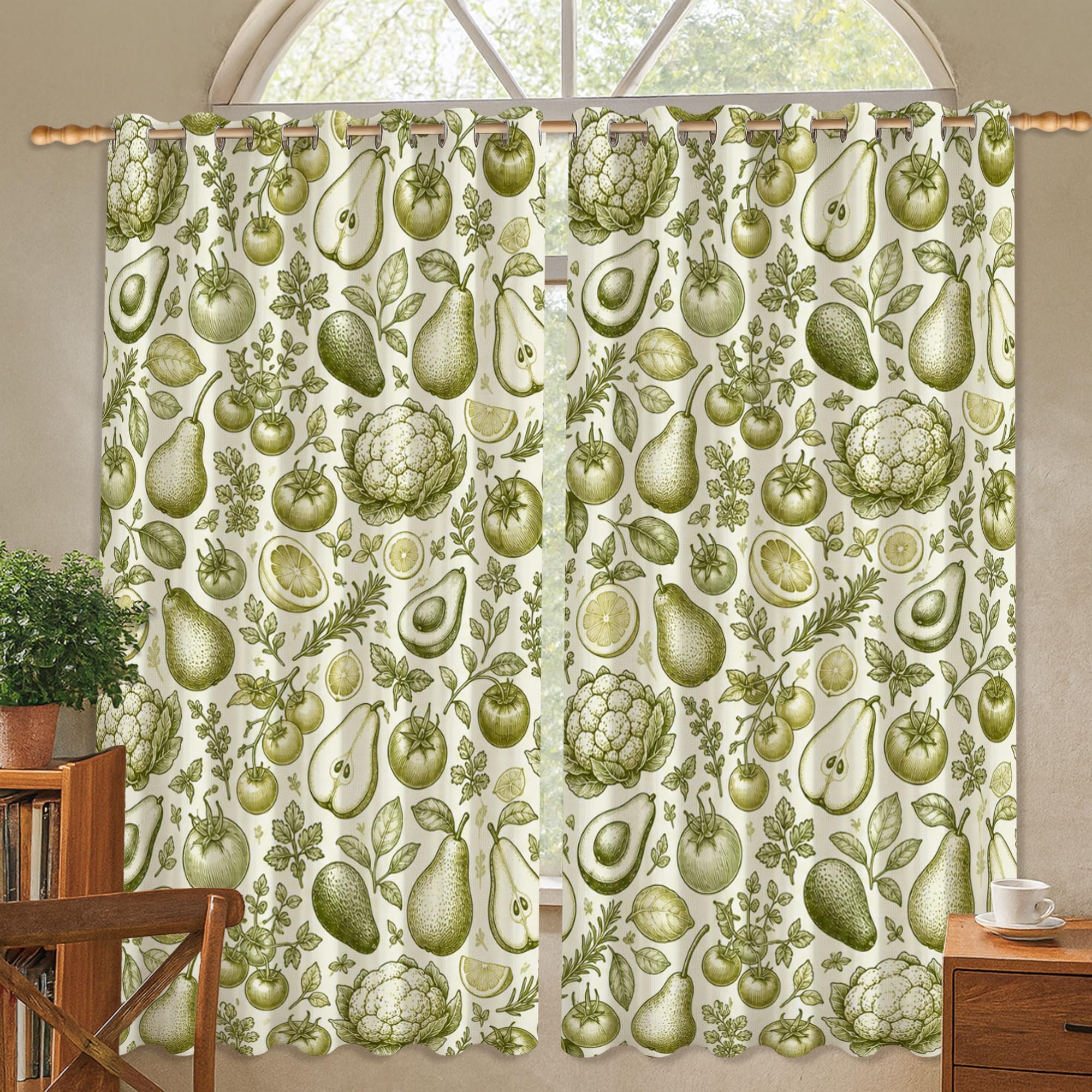 Rideaux occultants thermiques contre la chaleur motif potager vert