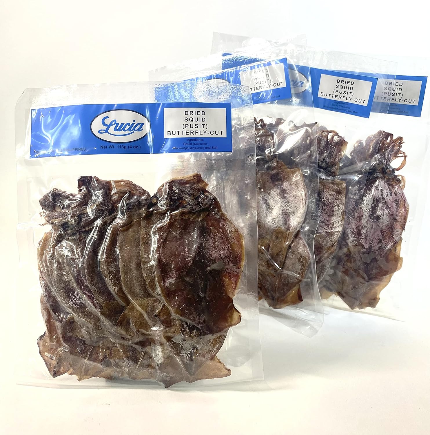 Lucia Dried Squid (Pusit) Butterfly-Cut 4 Oz (4-Pack)