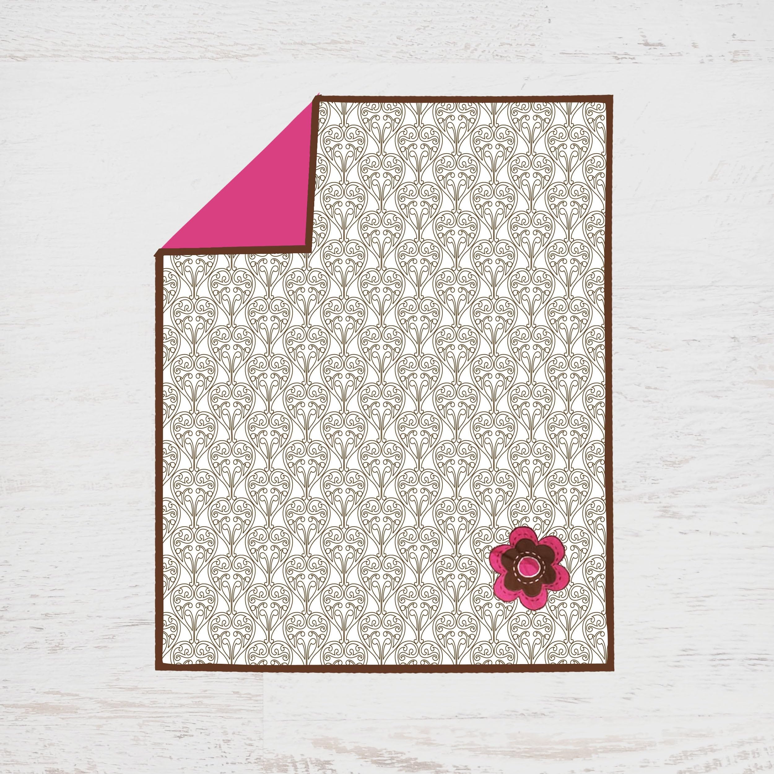 Bacati - Damask Pink Fuschia Chocolate 10 pc Crib Bedding Set with 2 Crib Fitted Sheets