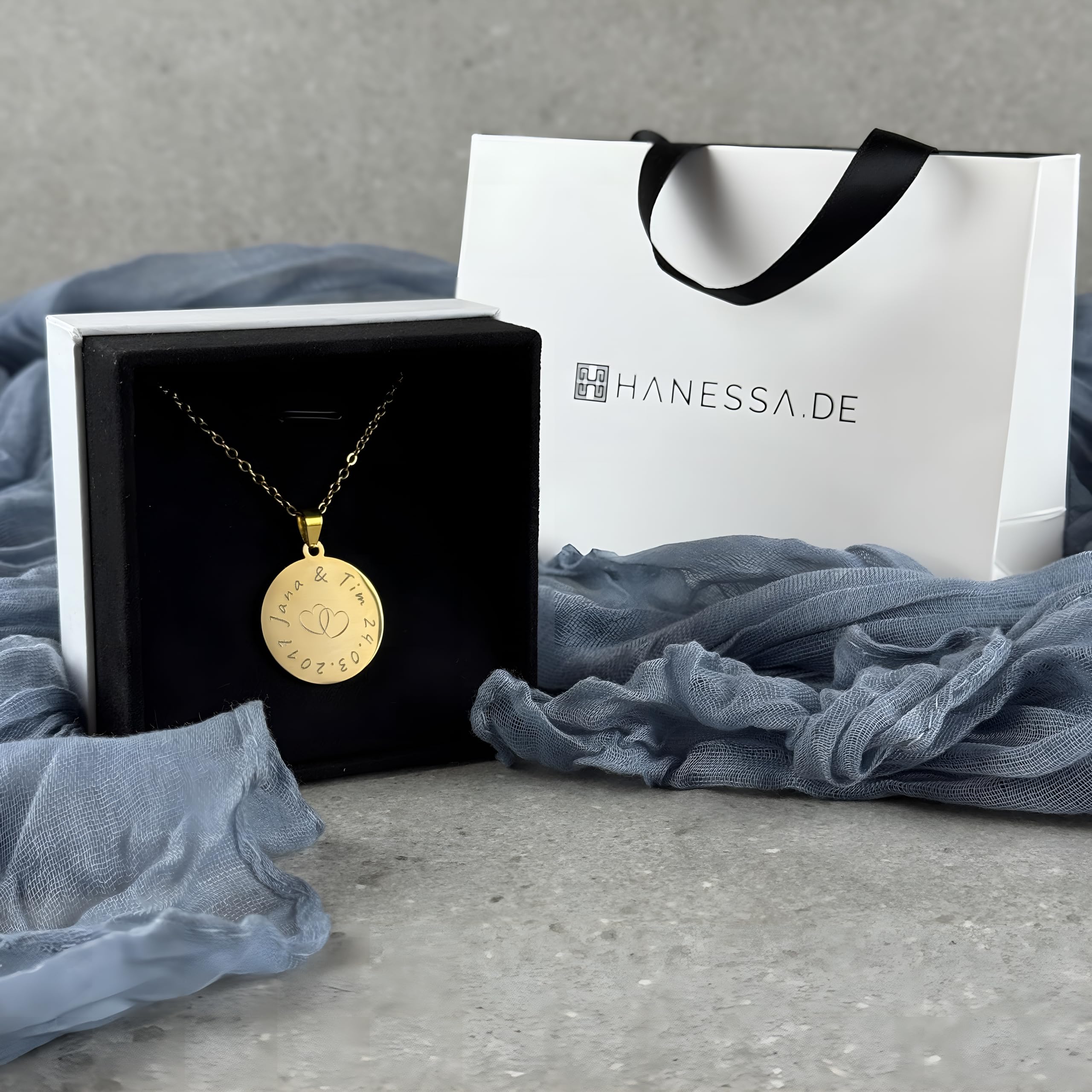 Personalisierte Kette mit Gravur Edelstahl 50 cm mit Anhänger rund - Personalisierte Halskette für Männer und Frauen - Personalisierter Schmuck Damen Herren