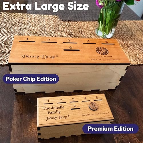 Vista 4 de Penny Drop Game – Giant Poker Chip Deluxe Edition Divertido juego de barra de dados para más de 2 jugadores Dados de madera incluidos