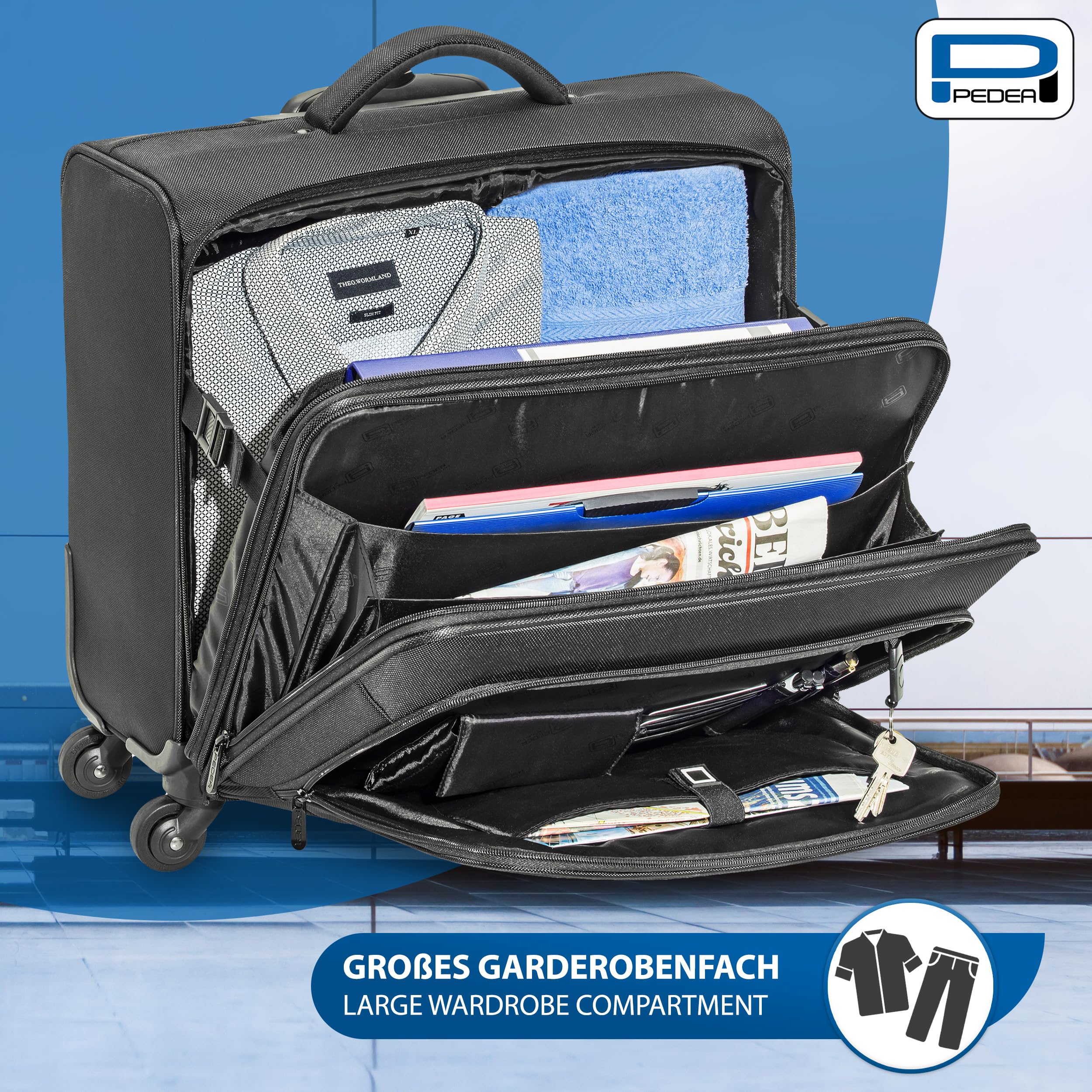 PEDEA Business Trolley Premium Plus - Maletín con ruedas para portátil (hasta 17,3 pulgadas, con compartimento para la noche), color negro