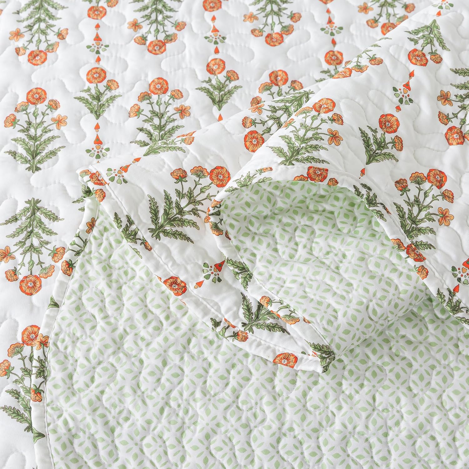 HoneiLife Quilt Sets King Size - Floral Bedspreads for King Bed, 3-Piece Wildflower Coverlets, Botanical Bed Cover King Quilt Bedding Set All Season Quilts-Sweet Grass - Image 6