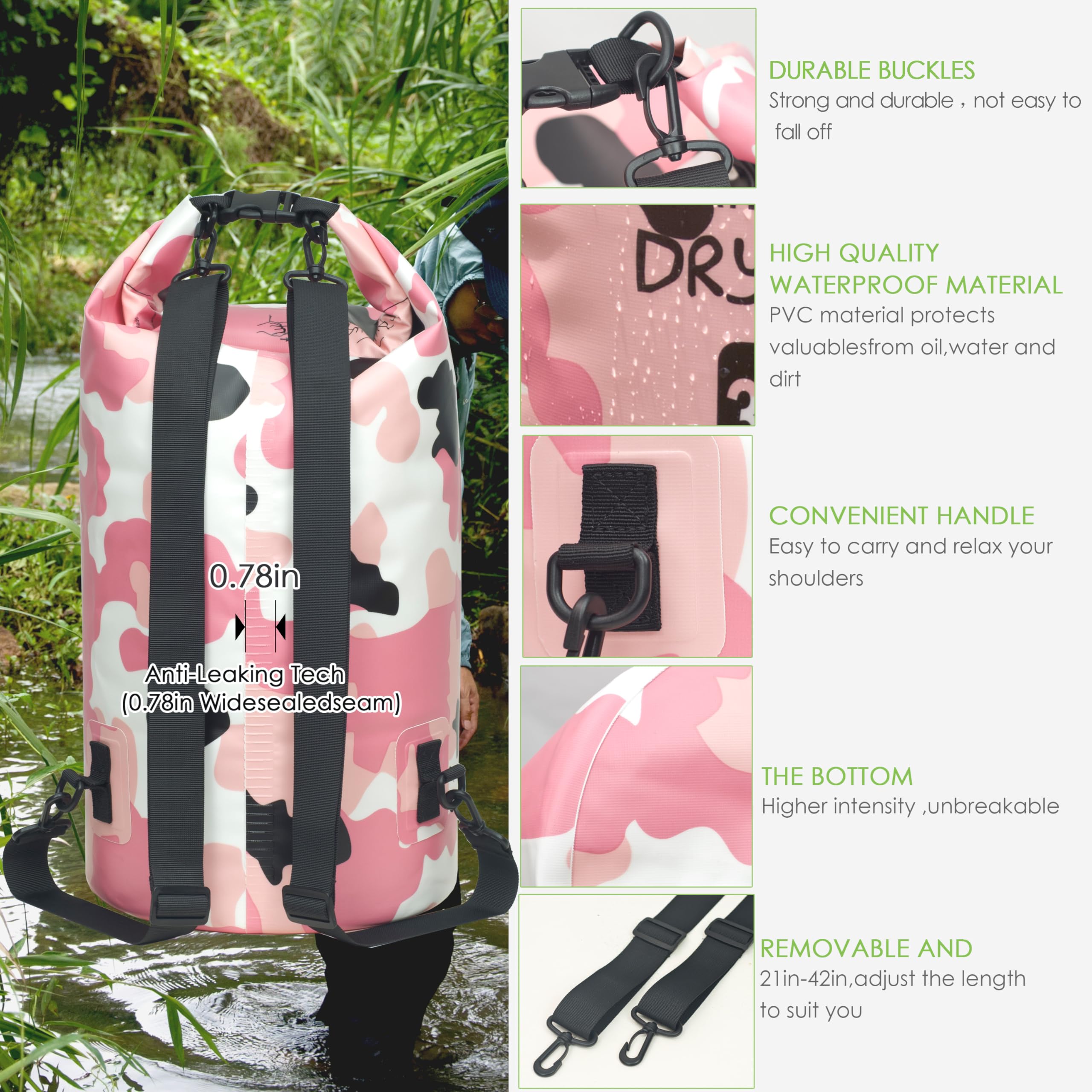 YUMQUA Borsa Impermeabile 5L 10L 20L 30L 40L Dry Bag Sacca Impermeabile per Kayak Canoa Nuoto Escursionismo Campeggio Rafting Pesca Spiaggia